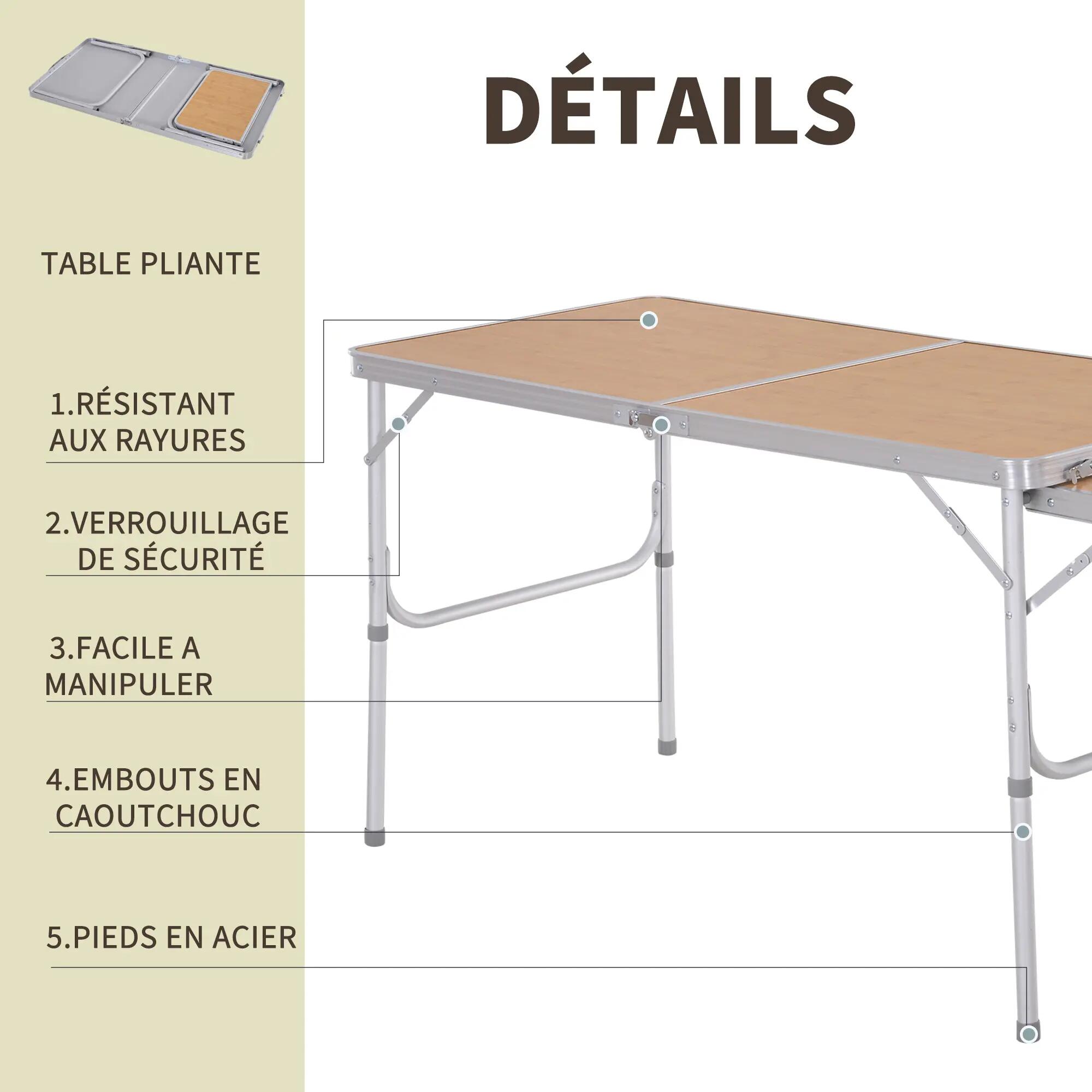 Table Pliante Table de Camping Table de Jardin avec rallonge Hauteur réglable 9/9