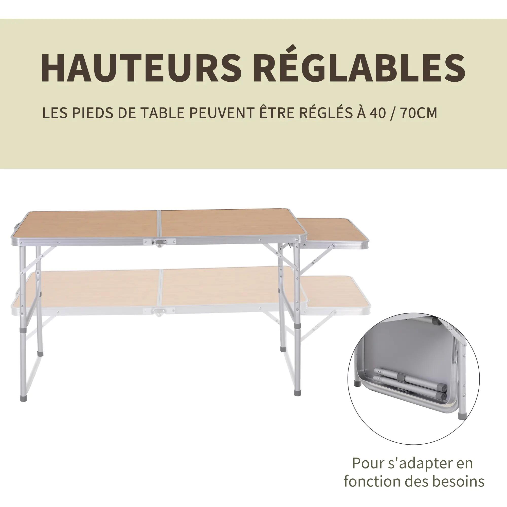 Table Pliante Table de Camping Table de Jardin avec rallonge Hauteur réglable 8/9