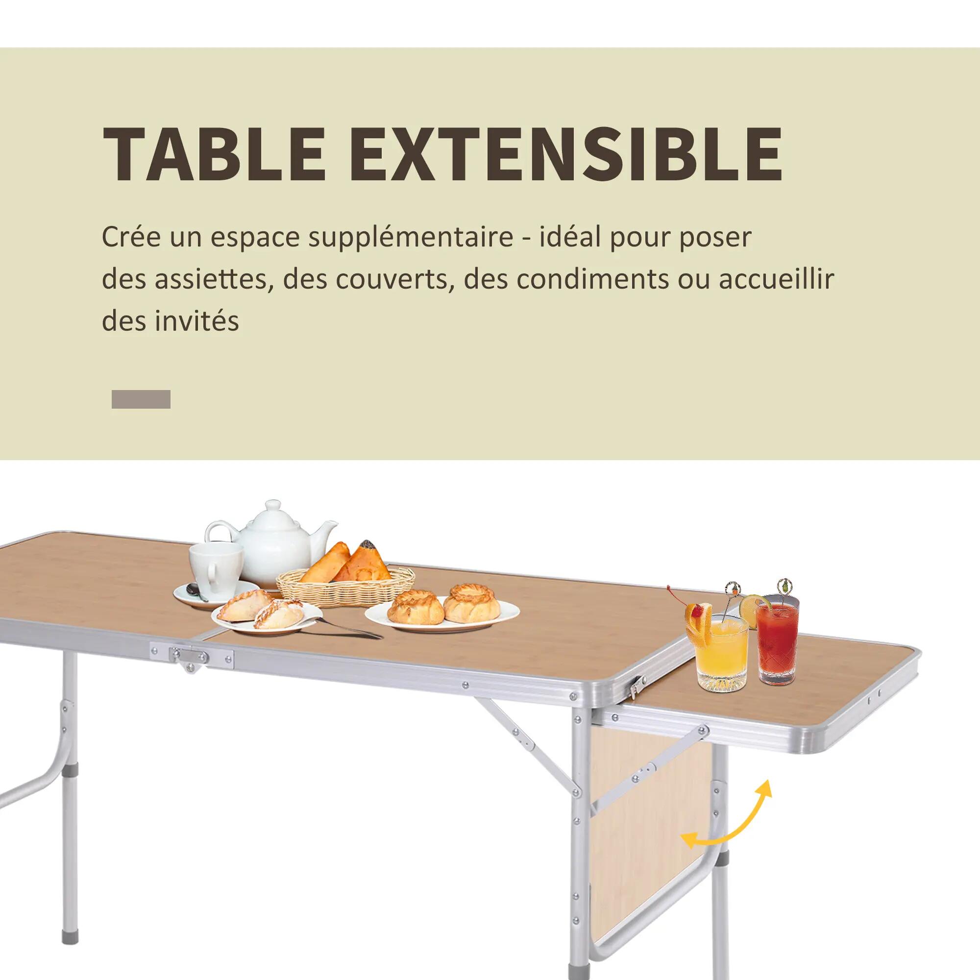 Table Pliante Table de Camping Table de Jardin avec rallonge Hauteur réglable 7/9