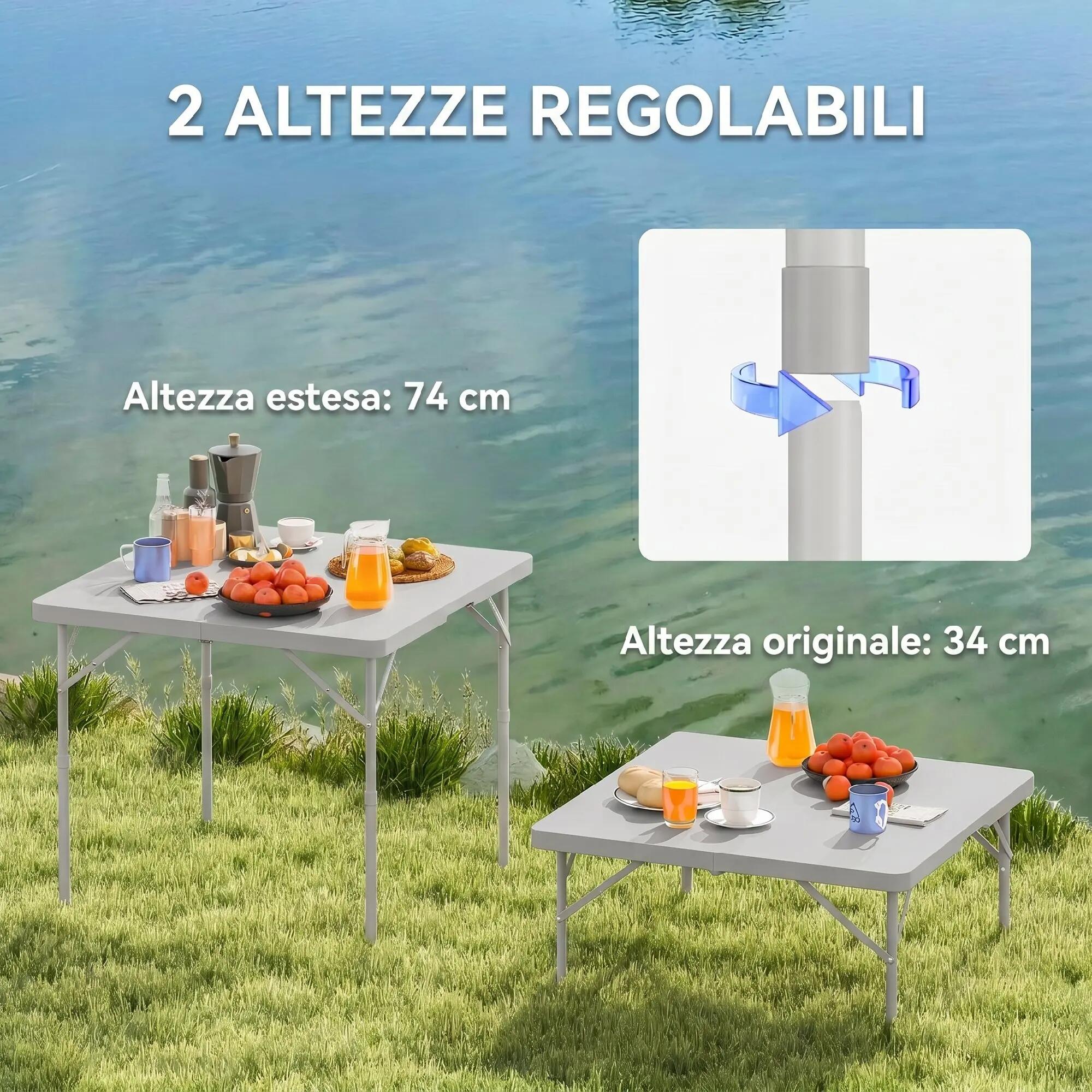 Table de camping pliante, réglable sur 2 hauteurs, en PEHD et métal 8/9