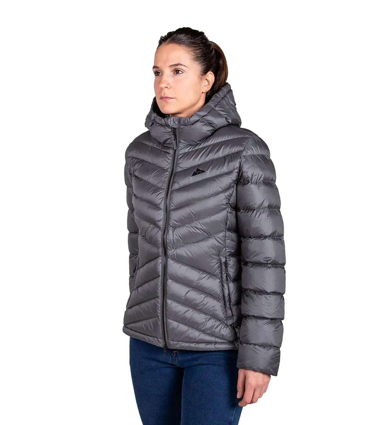 Chaqueta Térmica de Plumas para Montaña y Escalada Valhalla Mujer Gris-Negro 4/5