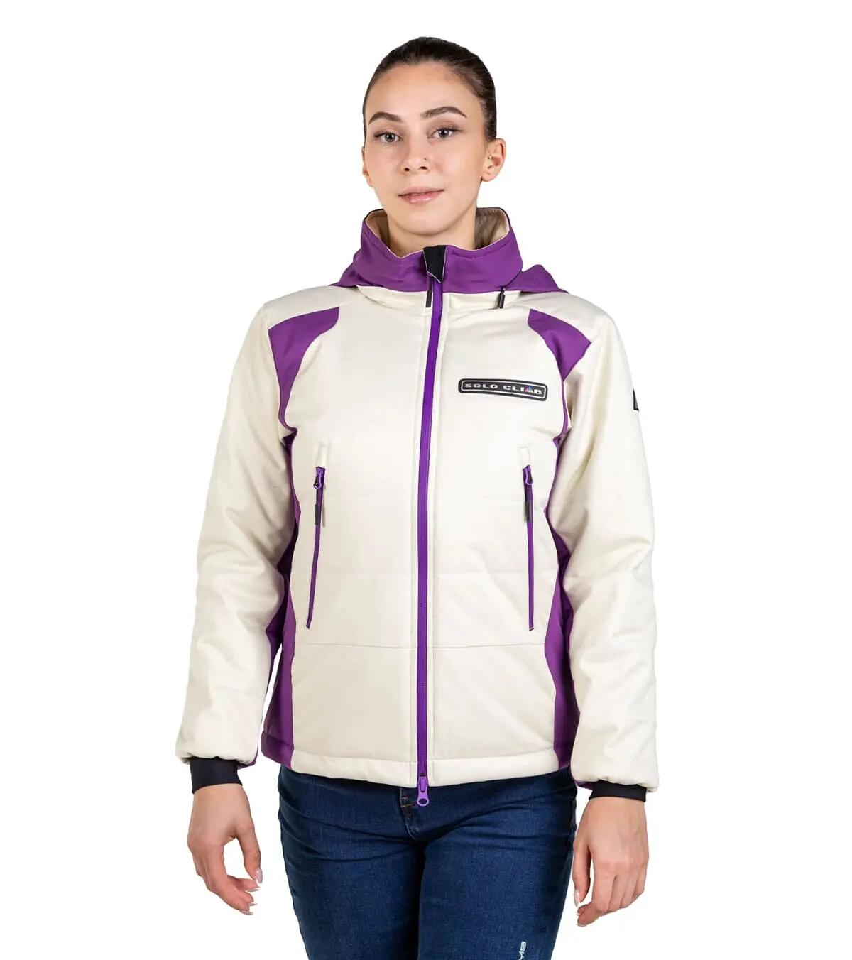 Chaqueta de Montaña Térmica, Impermeable y Cortaviento Aspen Mujer Beige-Morado 4/5