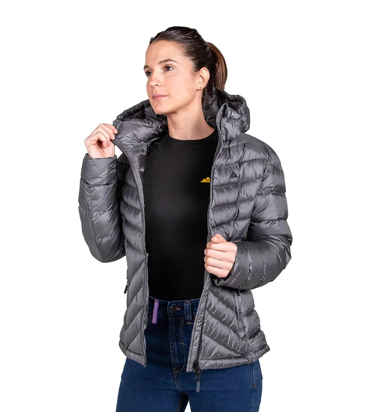 Chaqueta Térmica de Plumas para Montaña y Escalada Valhalla Mujer Gris-Negro 3/5