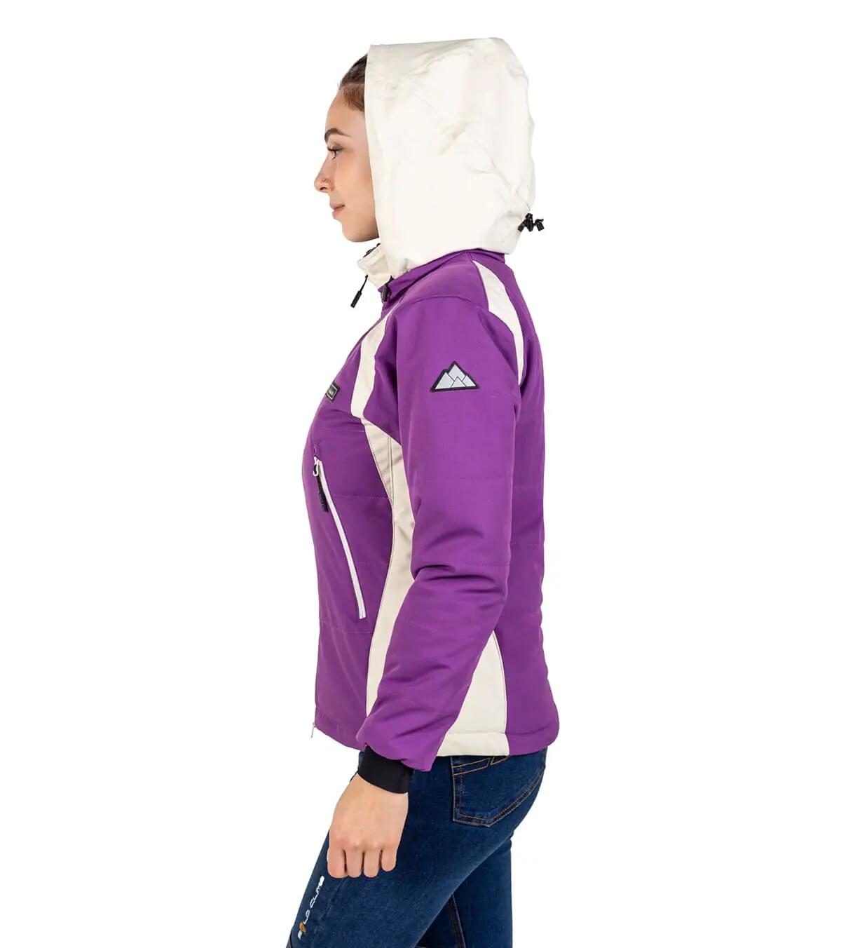 Chaqueta de Montaña Térmica, Impermeable y Cortaviento Aspen Mujer Morado-Beige 2/5