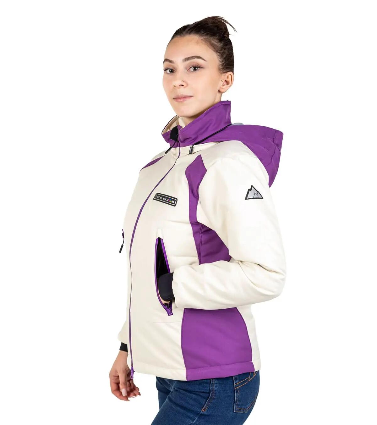 Chaqueta de Montaña Térmica, Impermeable y Cortaviento Aspen Mujer Beige-Morado 2/5