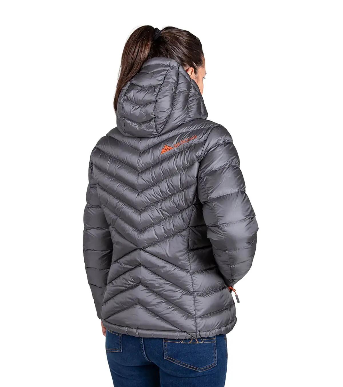 Chaqueta Térmica de Plumas para Montaña y Escalada Valhalla Mujer Gris-Naranja 3/5