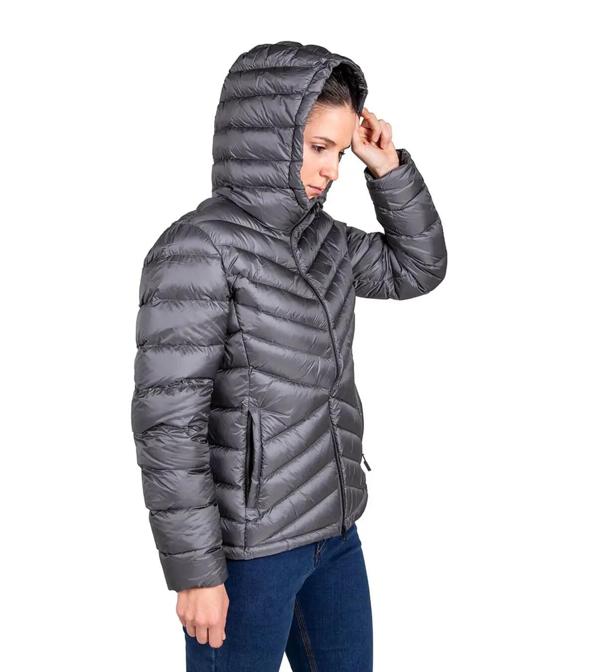 Chaqueta Térmica de Plumas para Montaña y Escalada Valhalla Mujer Gris-Negro 2/5