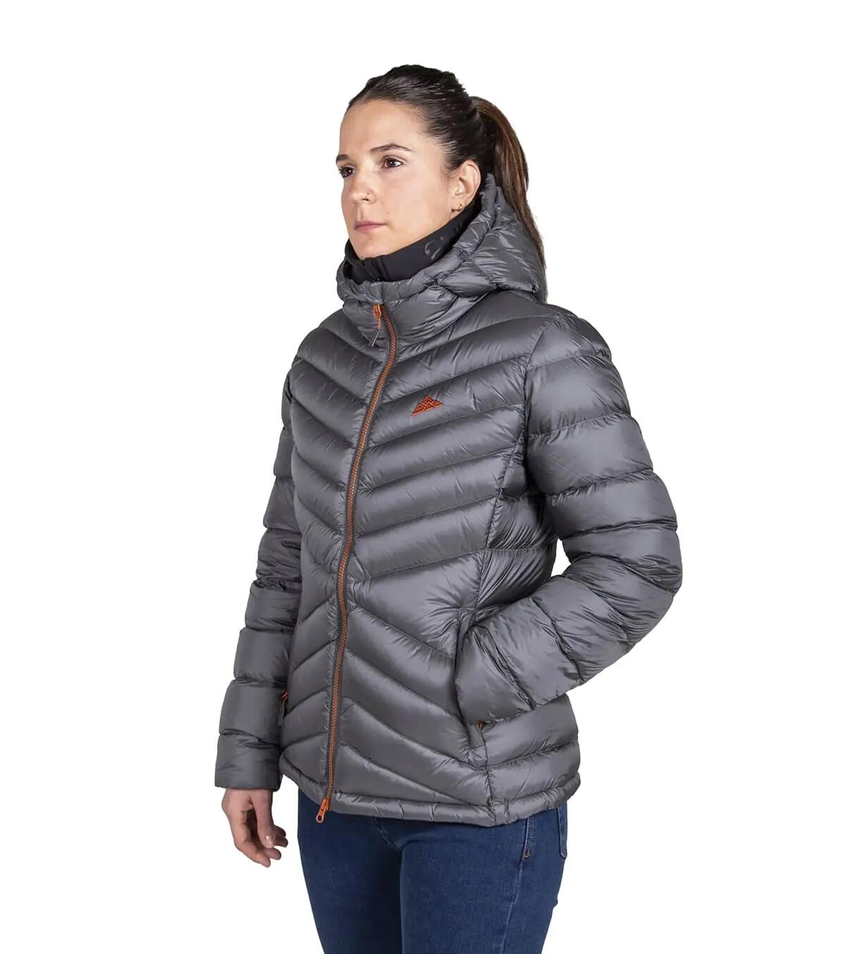 Chaqueta Térmica de Plumas para Montaña y Escalada Valhalla Mujer Gris-Naranja 2/5