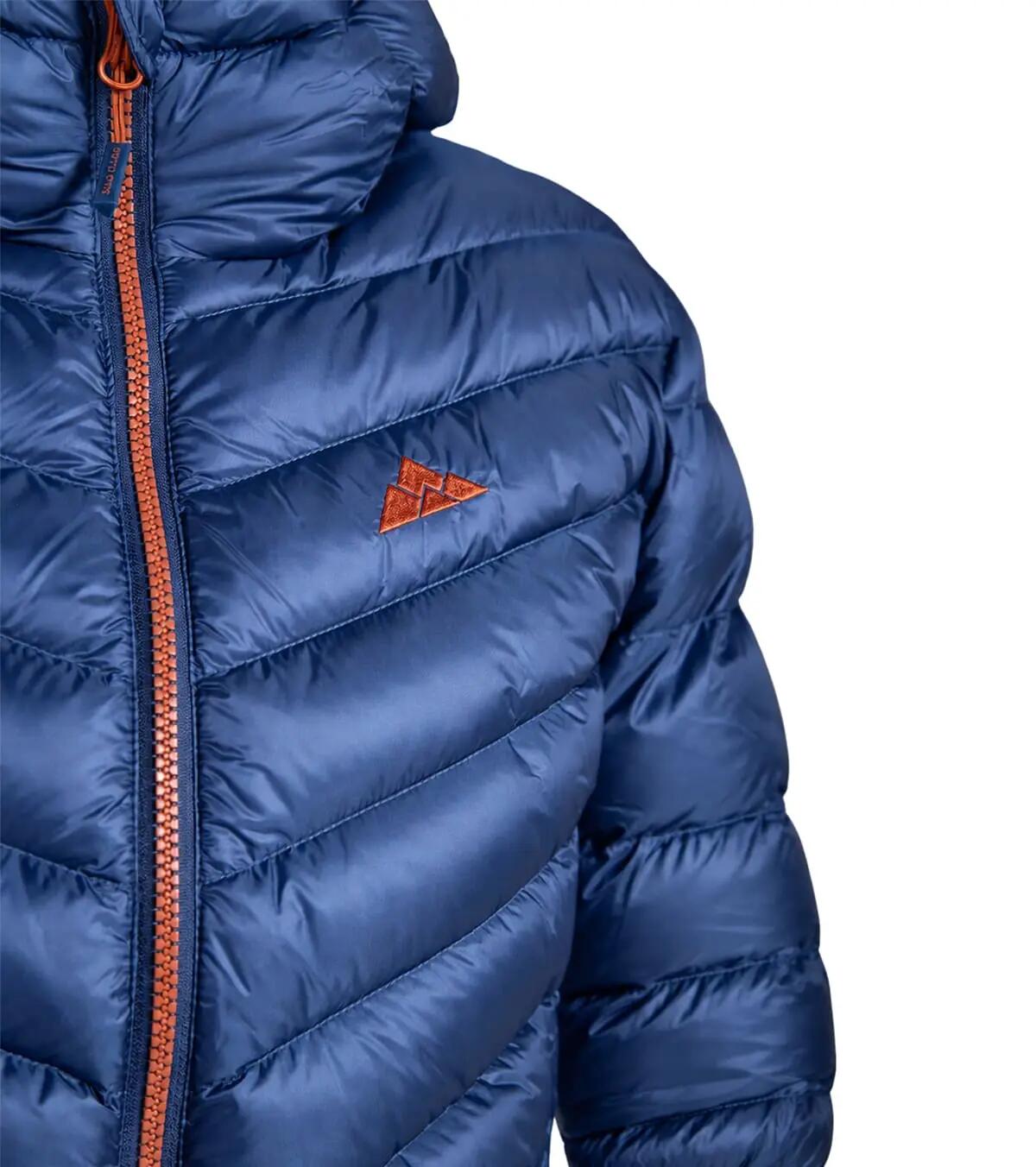 Chaqueta Térmica de Plumas para Montaña y Escalada Valhalla Mujer Azul-Naranja 3/5