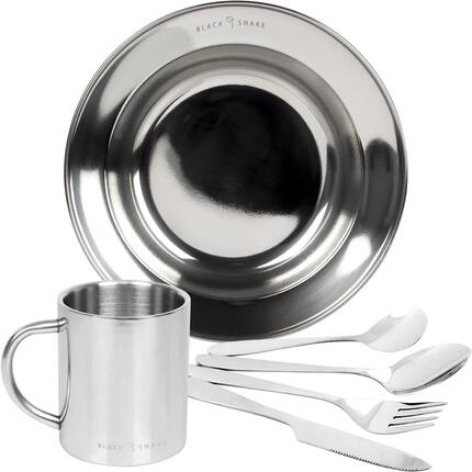 Campinggeschirr tiefer Teller, Lunch-Besteck im Etui, Isolierbecher 1 Person