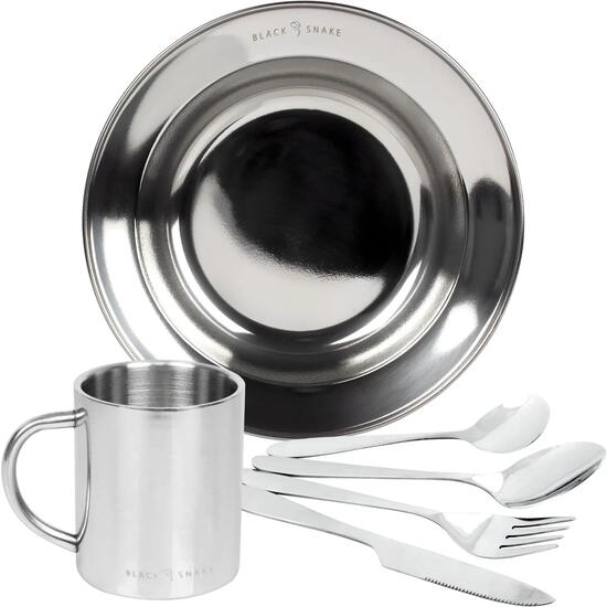 Campinggeschirr tiefer Teller, Lunch-Besteck im Etui, Isolierbecher 1 Person