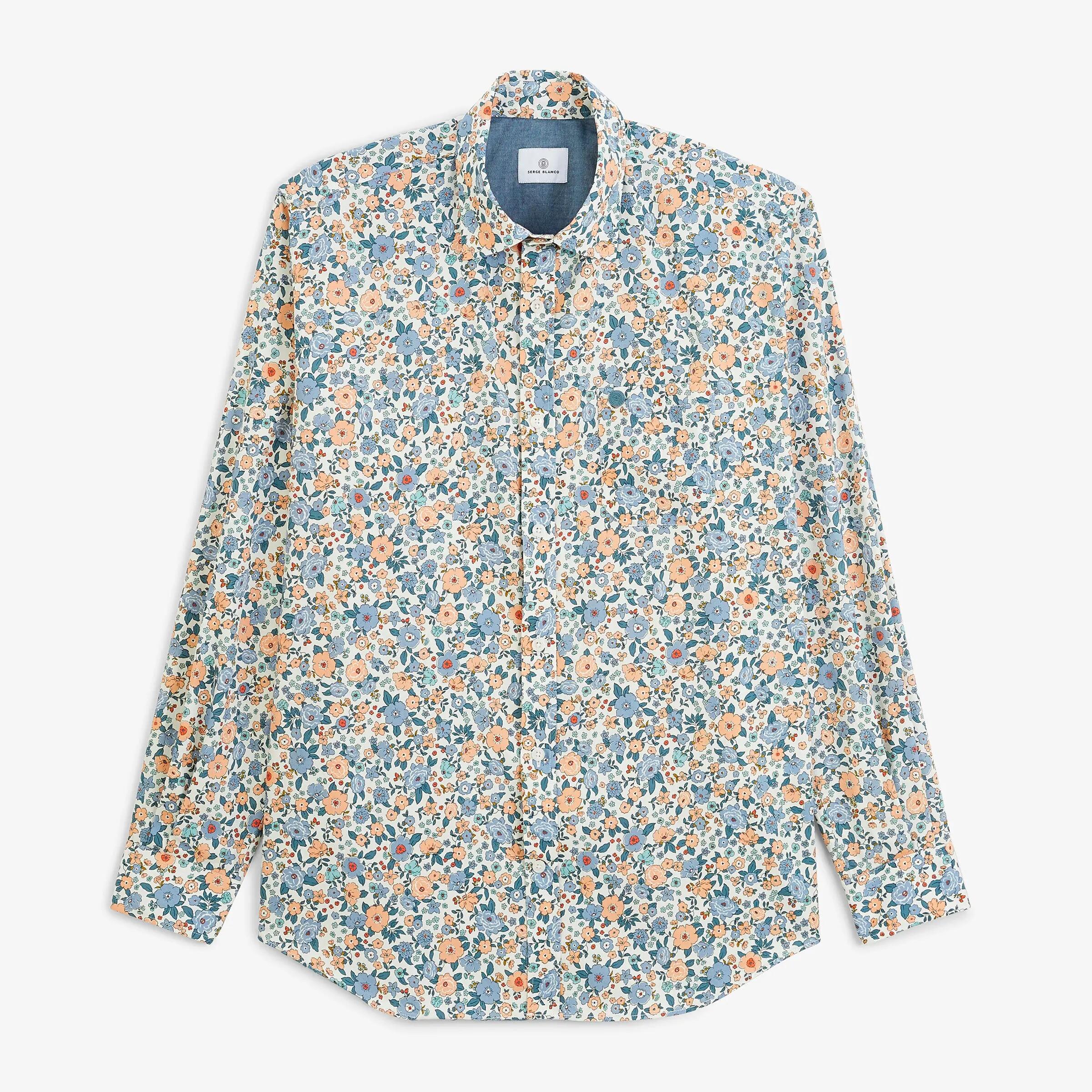 Chemise manches longues coton imprimé fleurs bleu 1/4