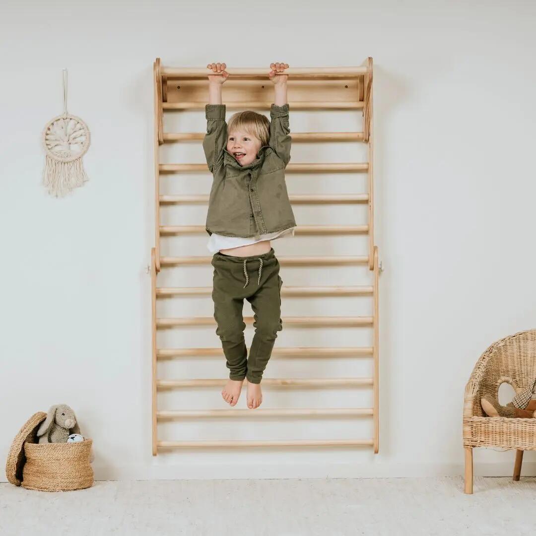 Triángulo Pikler y espaldera sueca 2-en-1 para niños - Madera natural 5/9