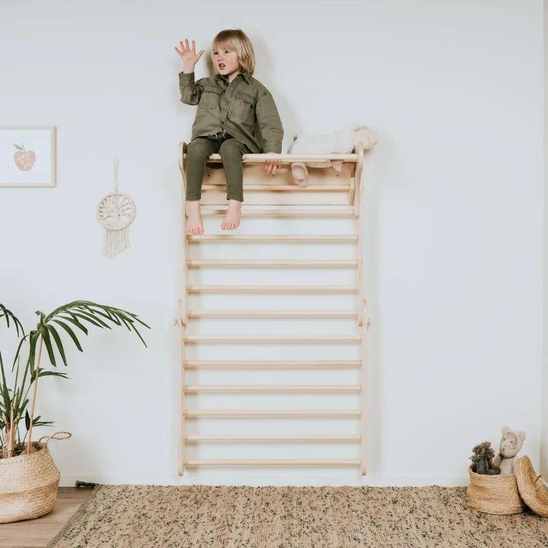 Triángulo Pikler y espaldera sueca 2-en-1 para niños - Madera natural 3/9