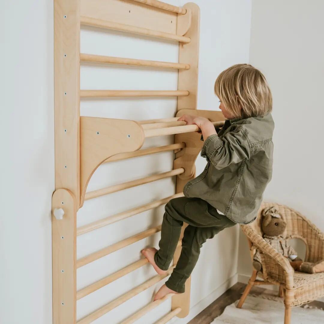 Triángulo Pikler y espaldera sueca 2-en-1 para niños - Madera natural 2/9