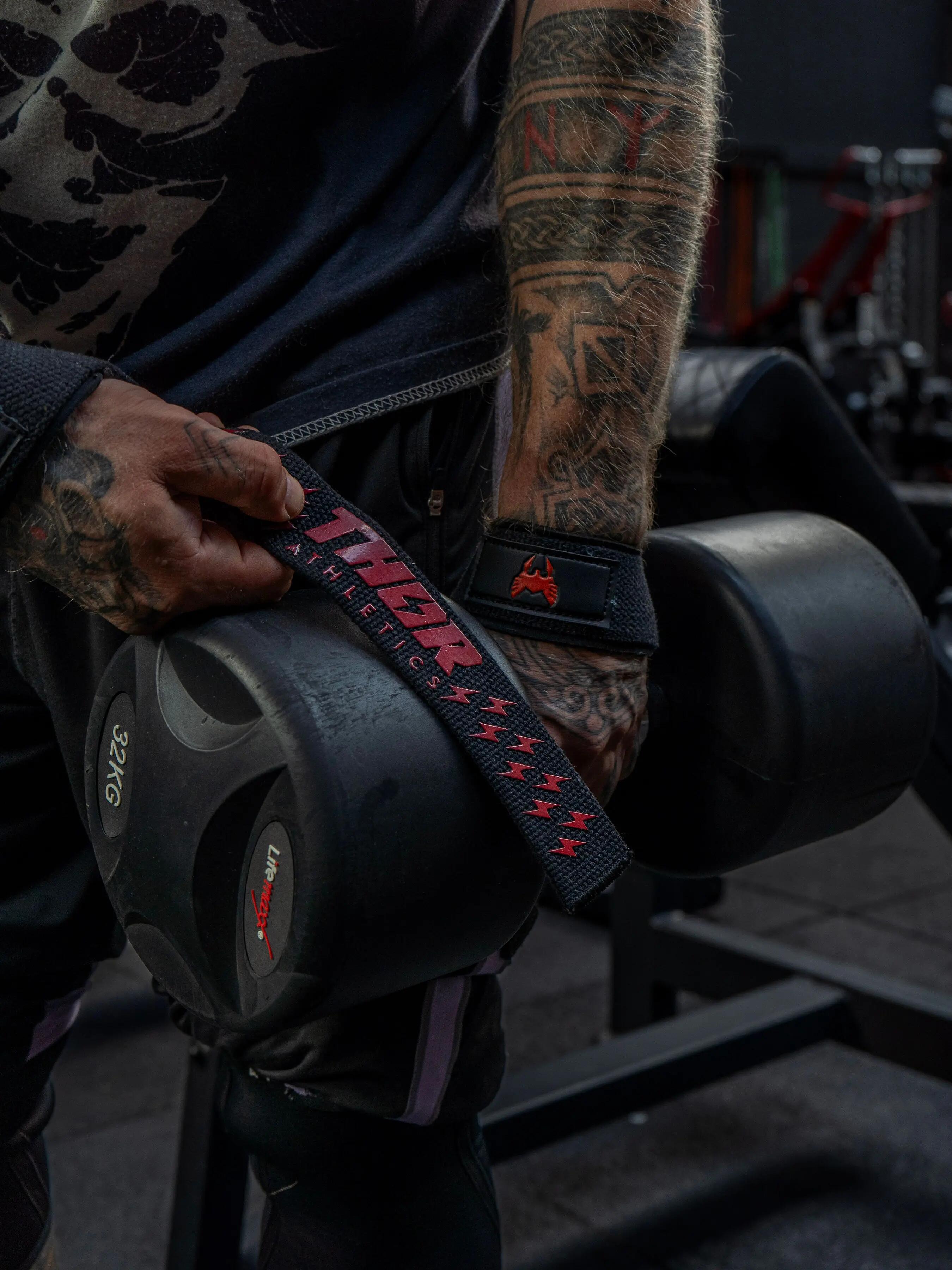 Lifting Straps - Extra Grip - Powerlifting Straps - Deadlift Straps - Zwart/Rood 6/7