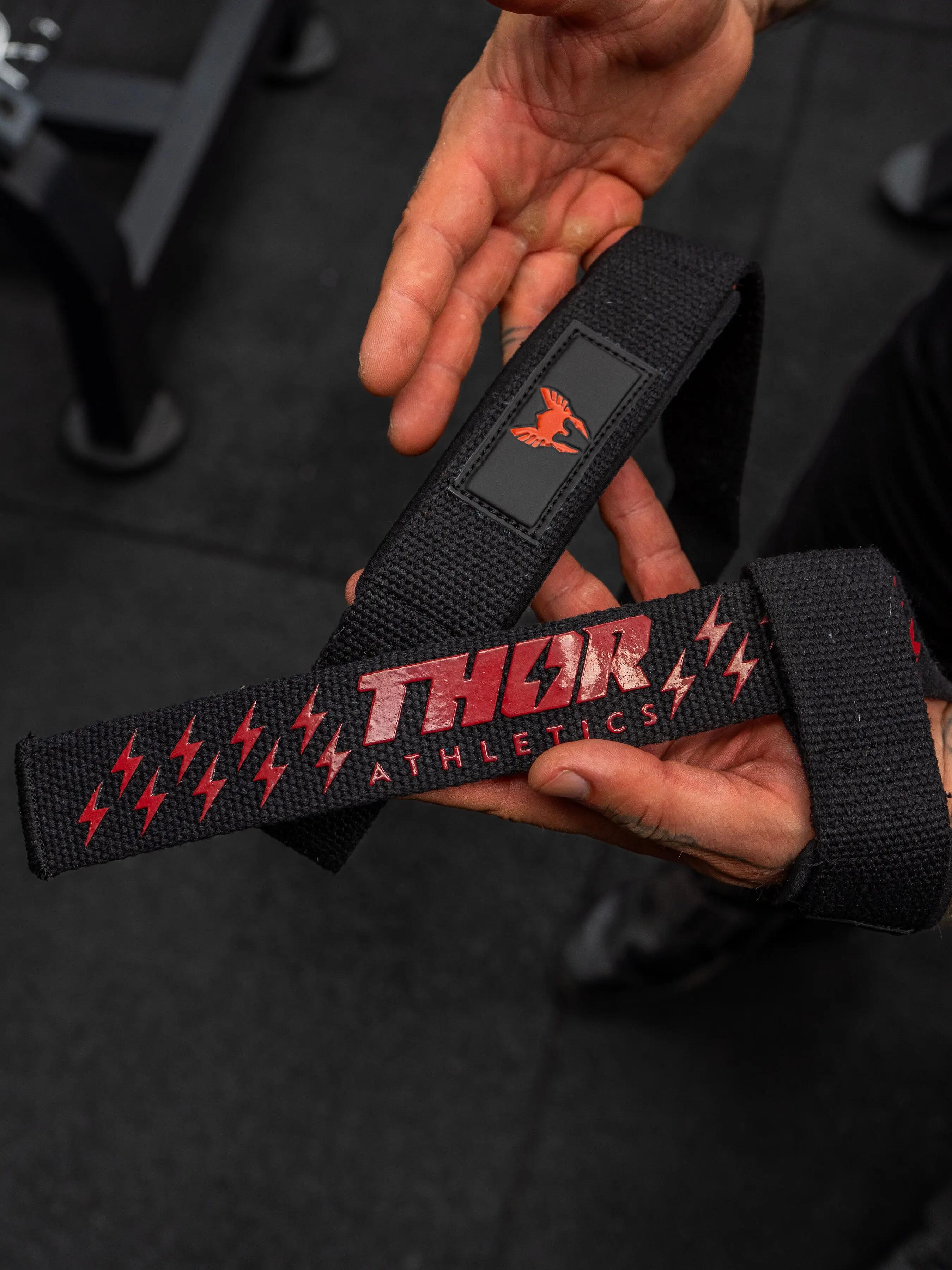 Lifting Straps - Extra Grip - Powerlifting Straps - Deadlift Straps - Zwart/Rood 5/7