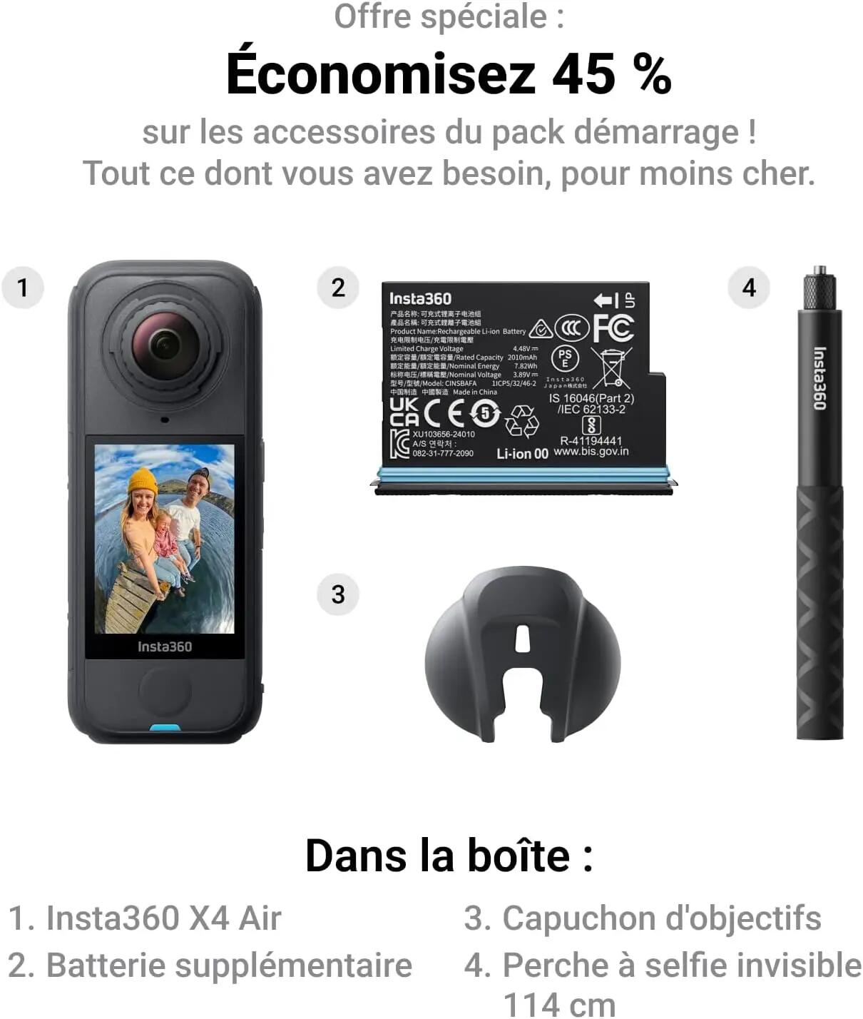 Insta360 X4 Air Starter Pack Noir - Caméra 360° 8K, environ 165 g 2/3