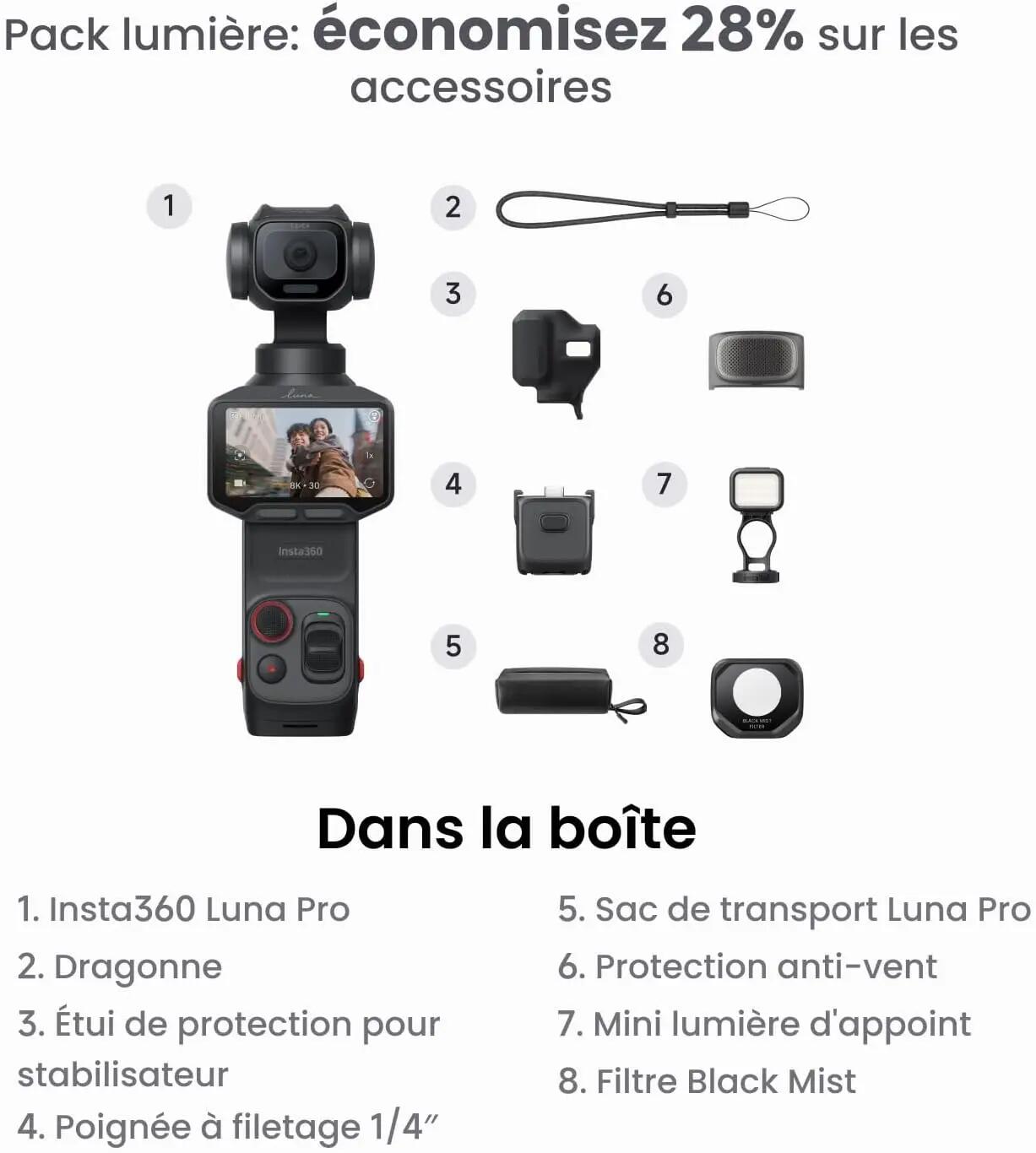 Insta360 Luna Pro Pack Light - Caméra vlogging 8K avec objectif Leica 2/3