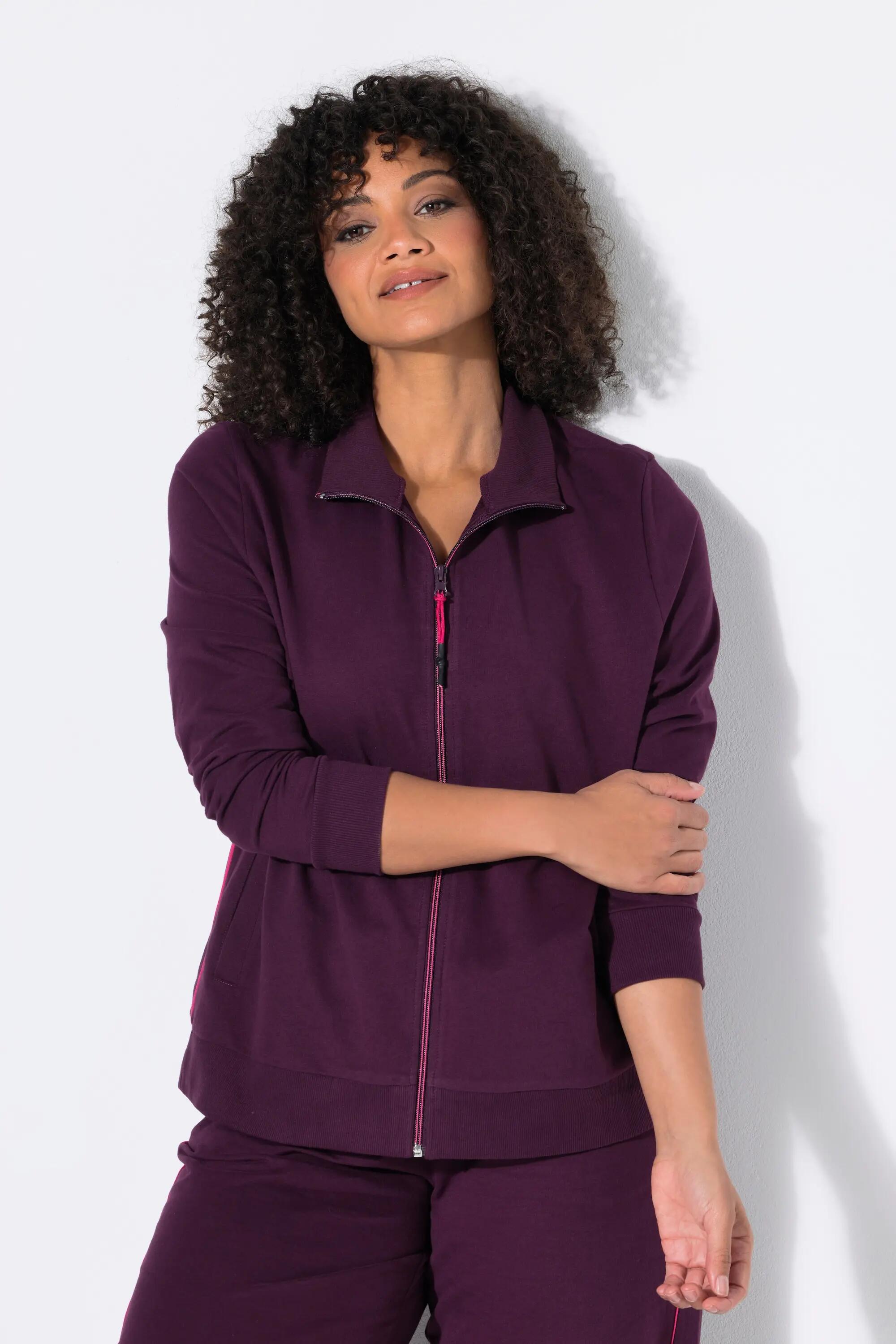 Dames Sweatvest kort opstaande kraag lange mouwen 5/6