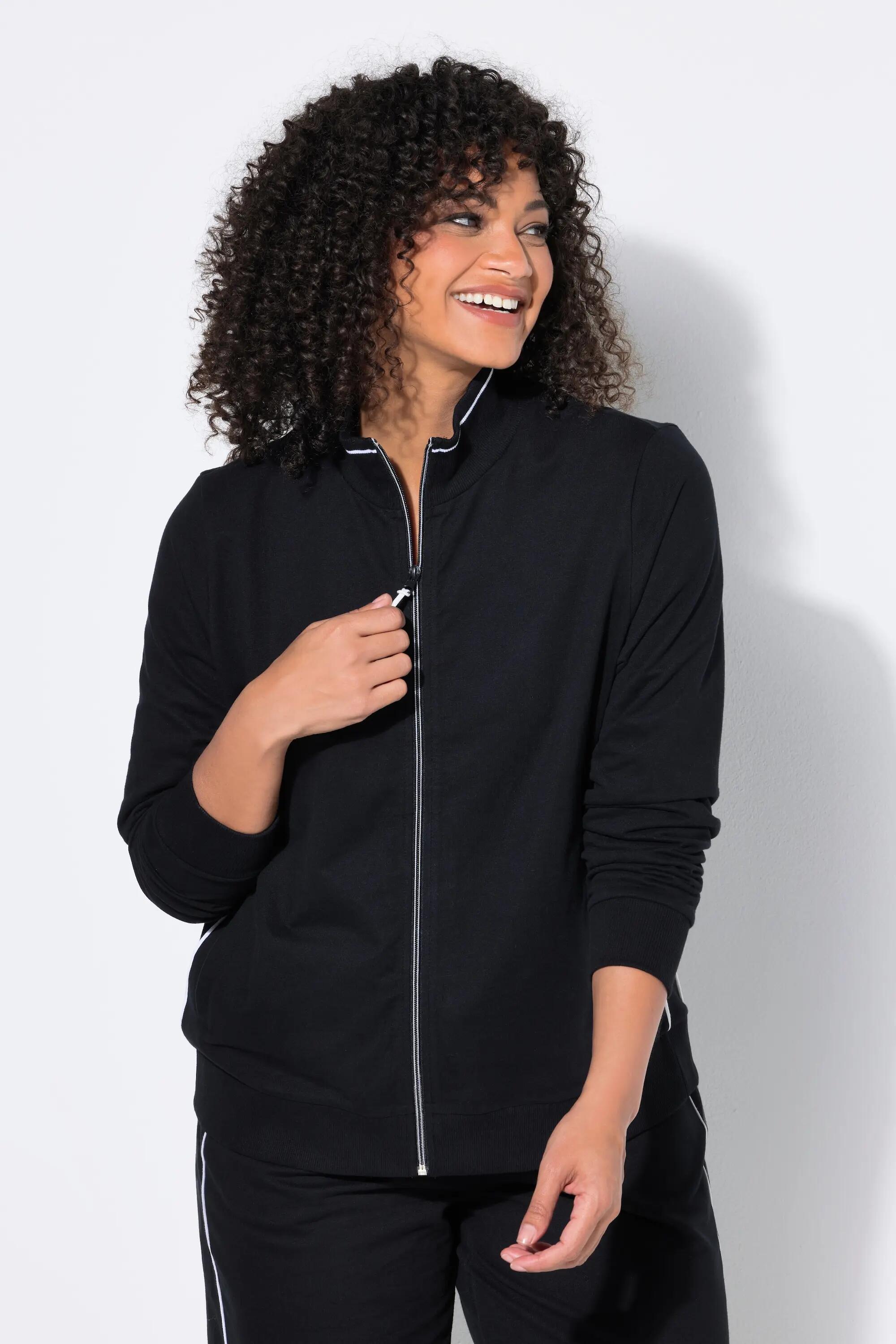 Damen Sweatjacke kurz Stehkragen Langarm 5/6