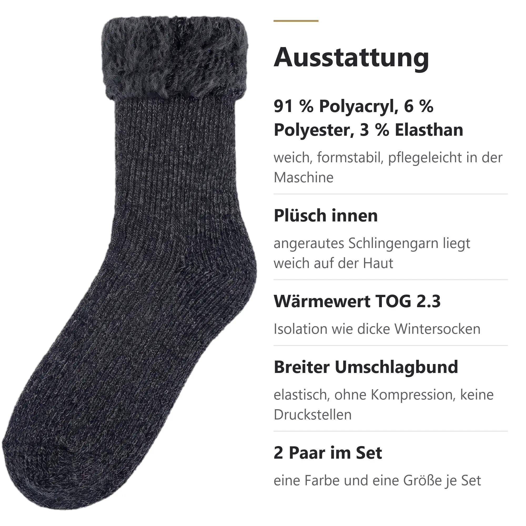 Damen Herren Kuschelsocken mit Plüsch innen für Freizeit und Hütte 2 Paar 6/7