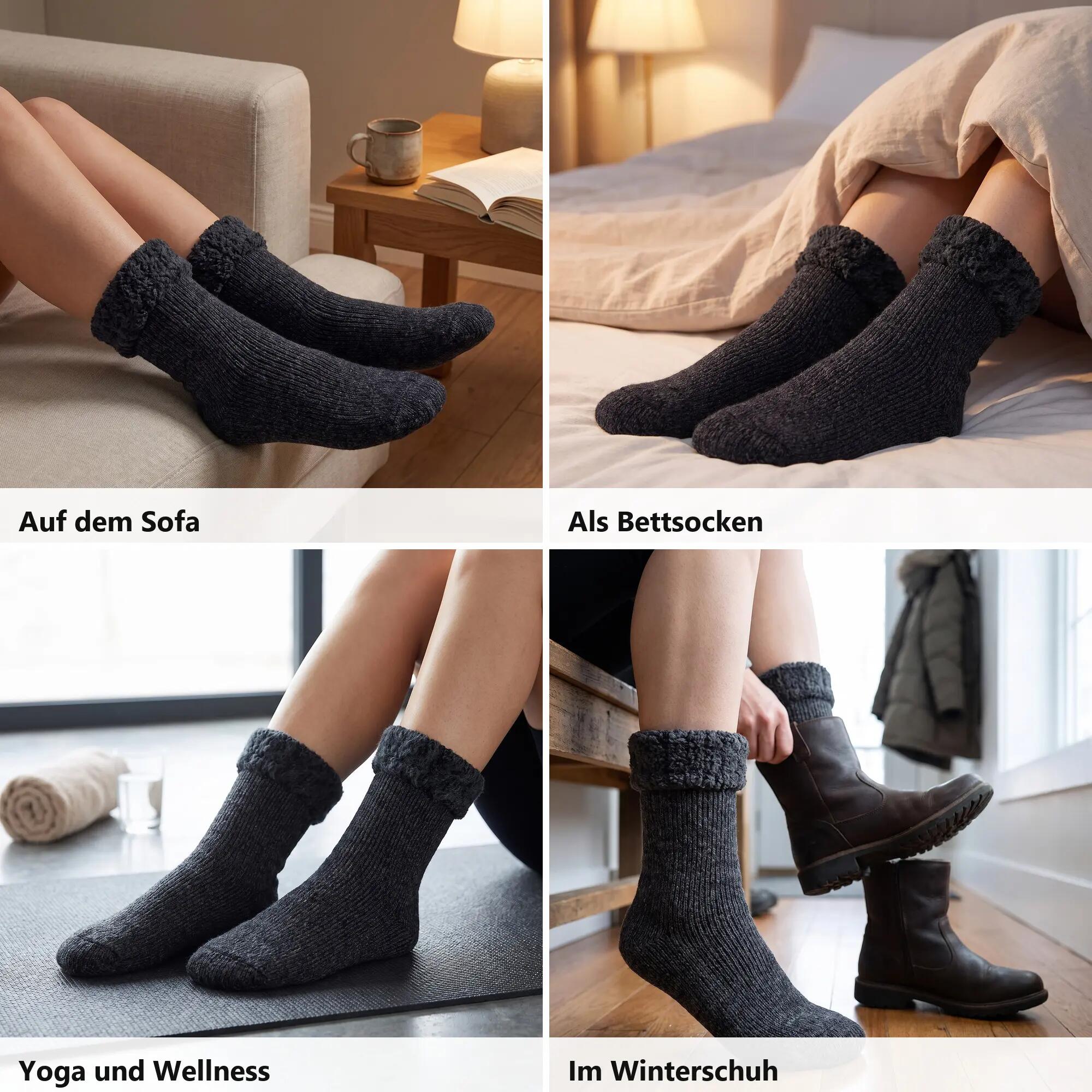 Damen Herren Kuschelsocken mit Plüsch innen für Freizeit und Hütte 2 Paar 5/7