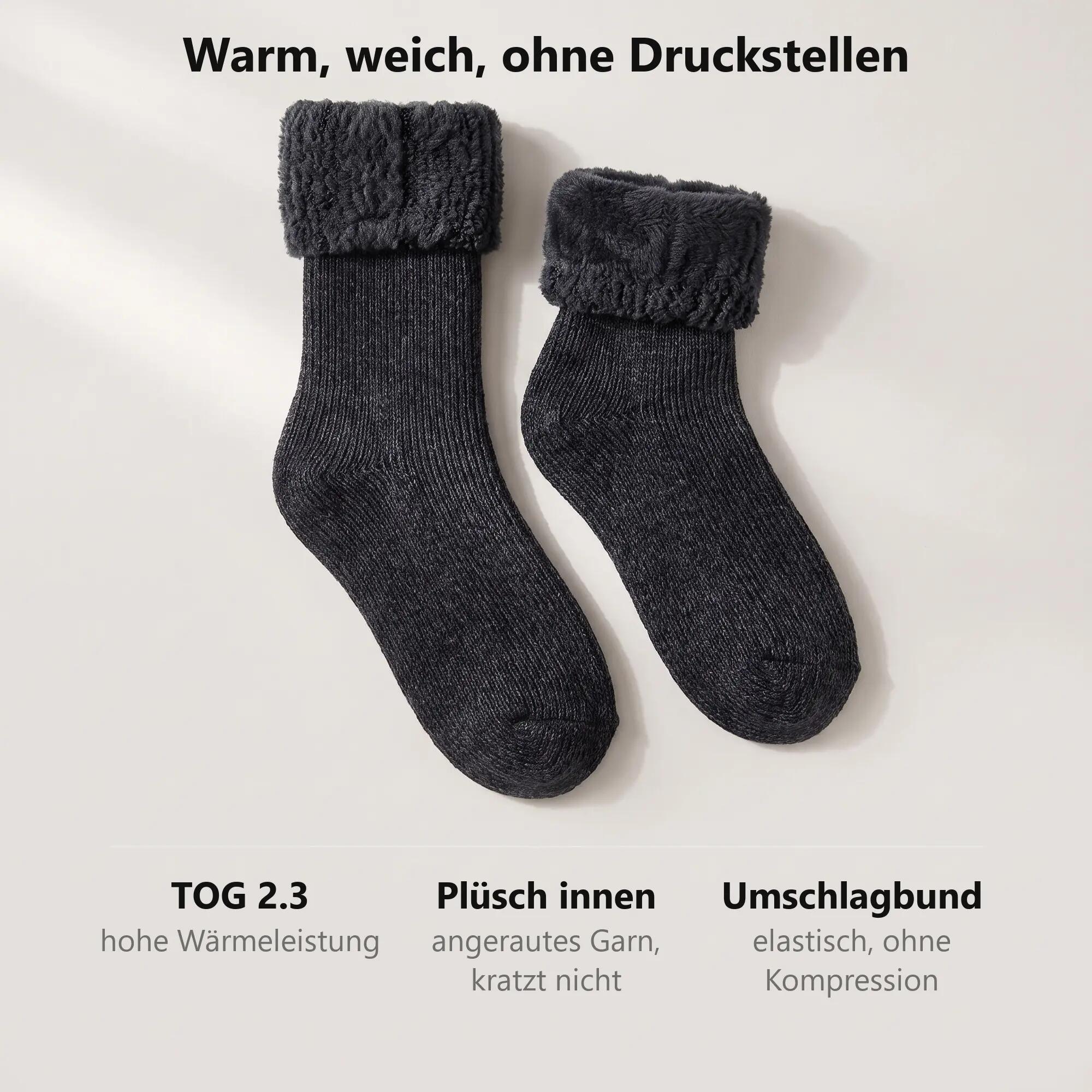 Damen Herren Haussocken Kuschelsocken Plüschsocken warm Umschlagbund 2 Paar 3/7