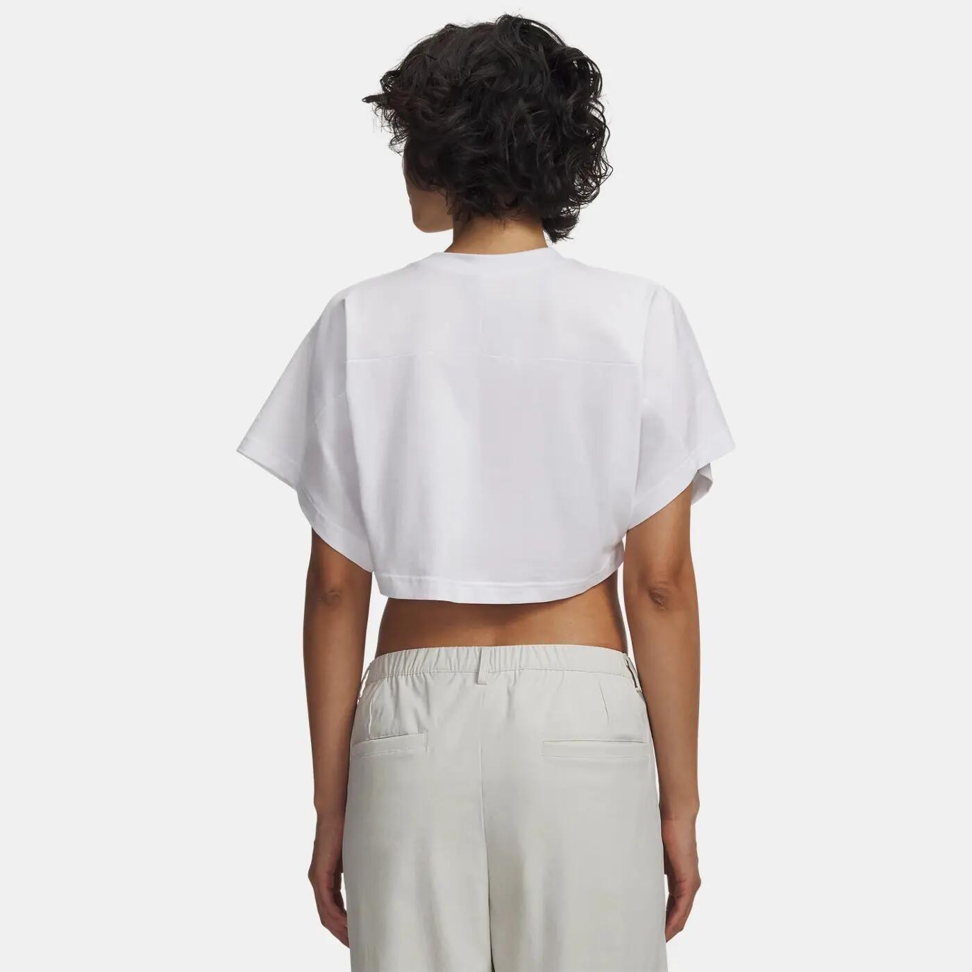 KOSZULKA CROP TOP DAMSKA UNDER ARMOUR BAWEŁNIANA SPORTOWE  logo BIAŁY 2/3