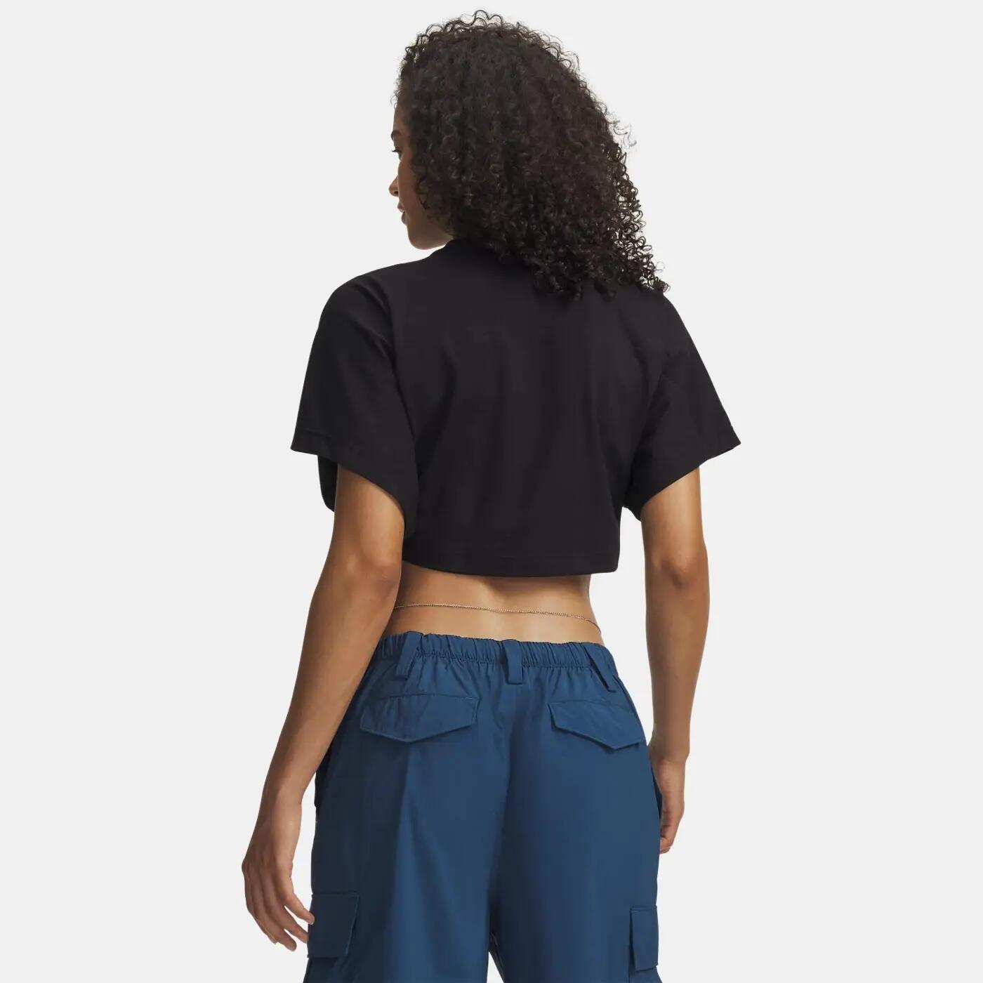 KOSZULKA CROP TOP DAMSKA UNDER ARMOUR BAWEŁNIANA SPORTOWE   CZARNY 2/3