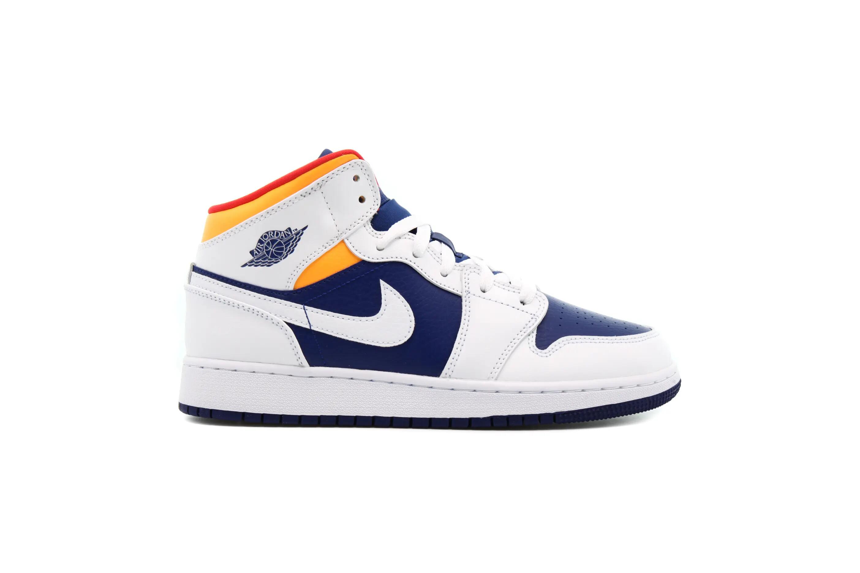 Kindersneaker - basketbal - Air Jordan 1 Mid GS - wit/diep koninklijk blauw 1/1
