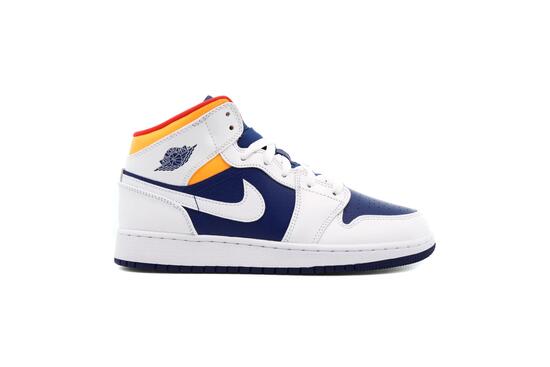 Zapatillas baloncesto infantil Air Jordan 1 Mid GS blanco/azul