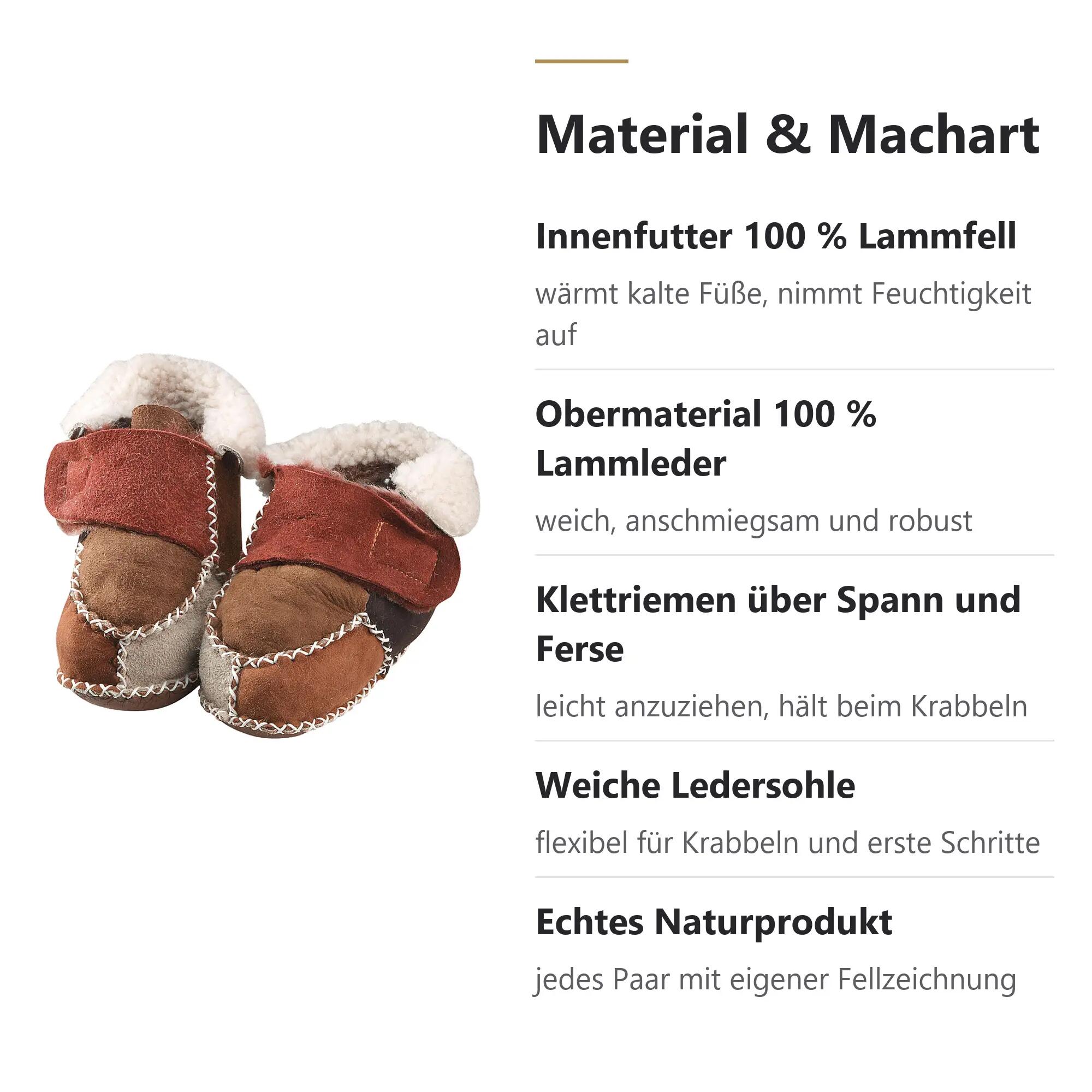 Baby Winter Krabbelschuhe Lammfell Lammleder Klettriemen Ledersohle weich 1 Paar 6/6