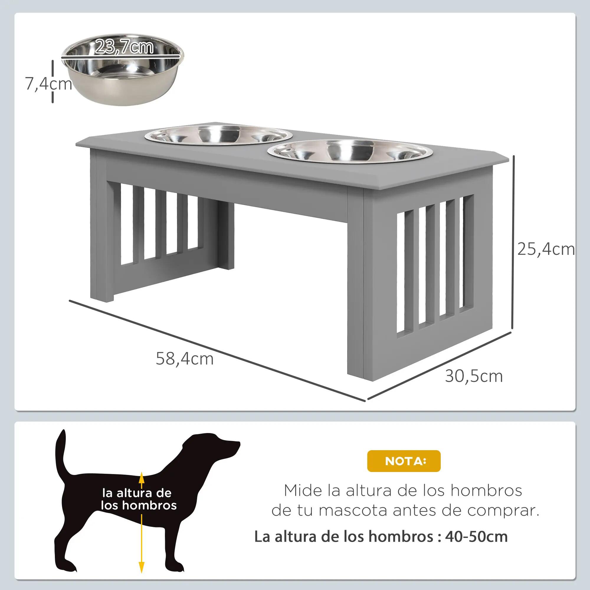 Comedero para Perros PawHut 58.4x30.5x25.4 cm Gris 3/5
