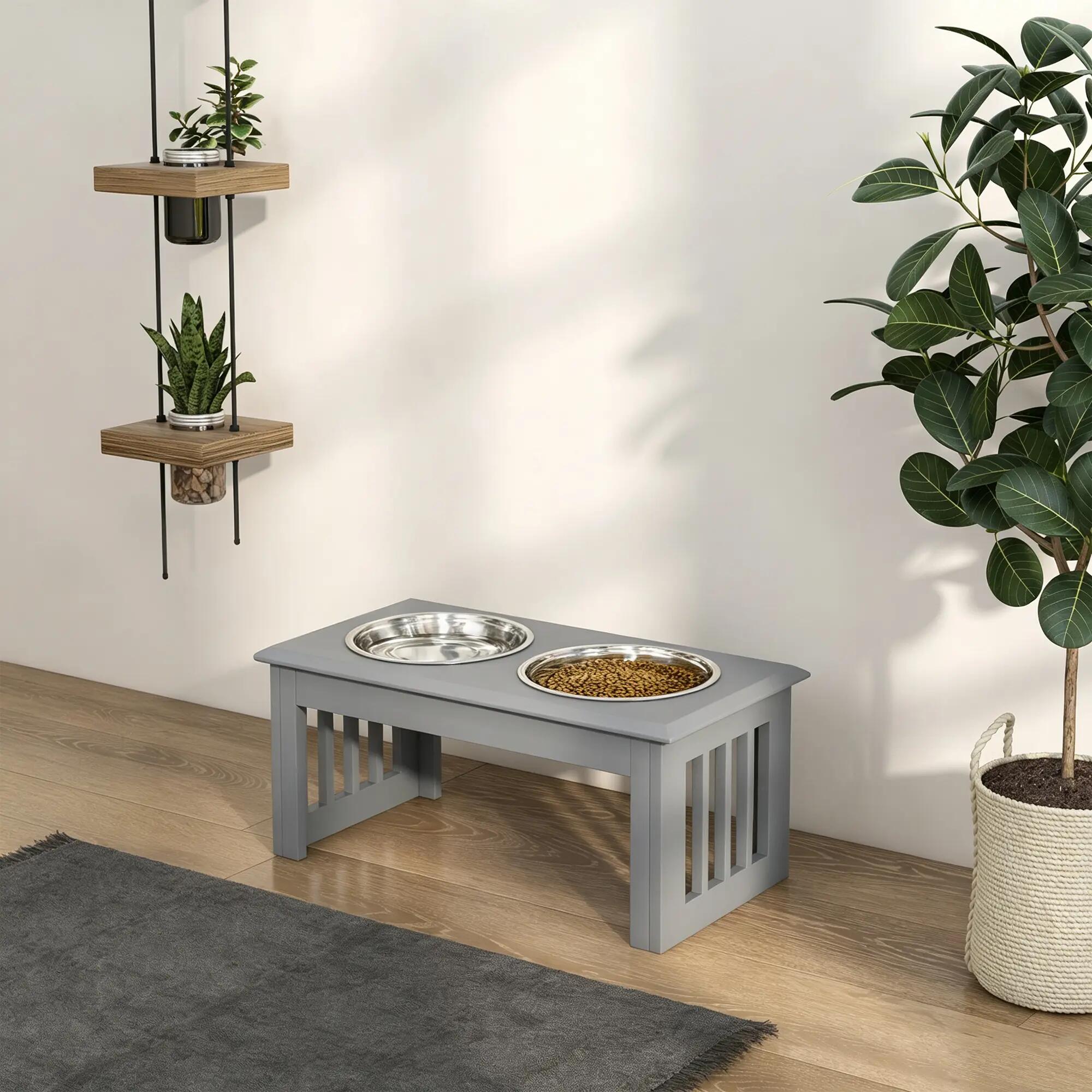 Comedero para Perros PawHut 58.4x30.5x25.4 cm Gris 2/5