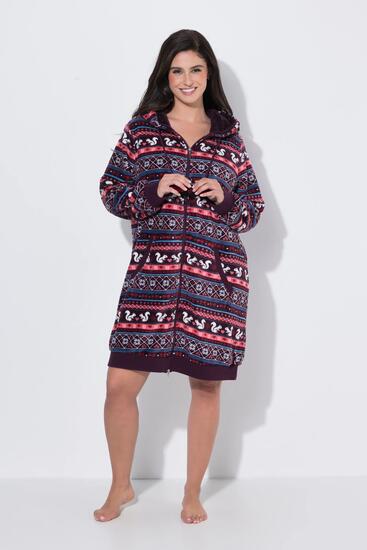 Femme Peignoir en peluche motif norvégien et manches longues collection Homewear