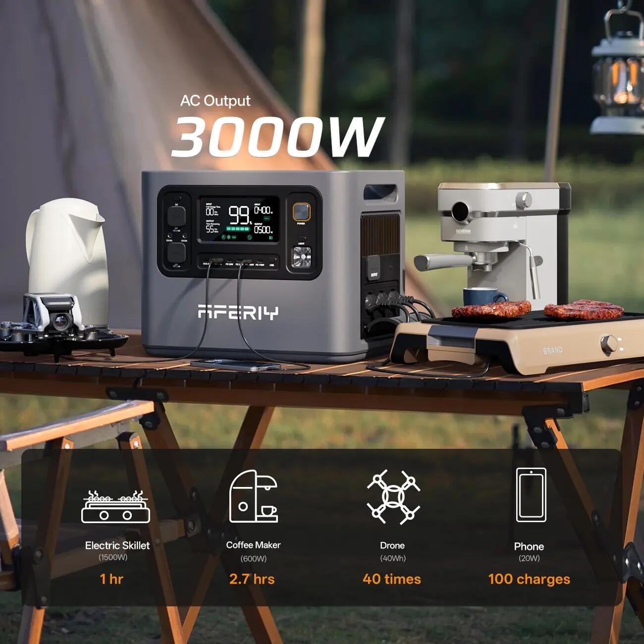 Station électrique portable AFERIY P300 3000W 2048Wh + Panneau Solaire 400W 5/13