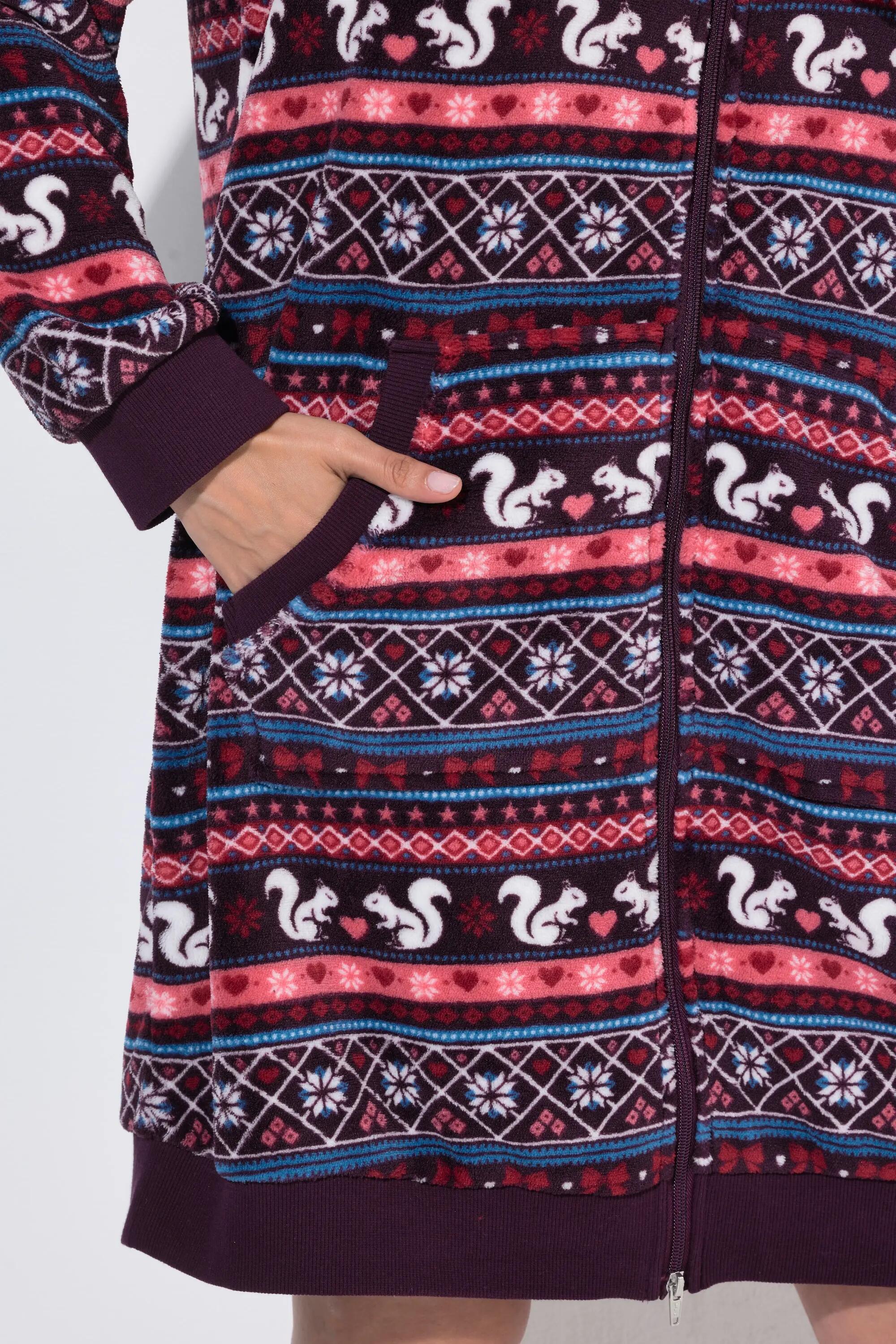 Damen Homewear-Bademantel Plüsch Norwegermuster Langarm 4/6