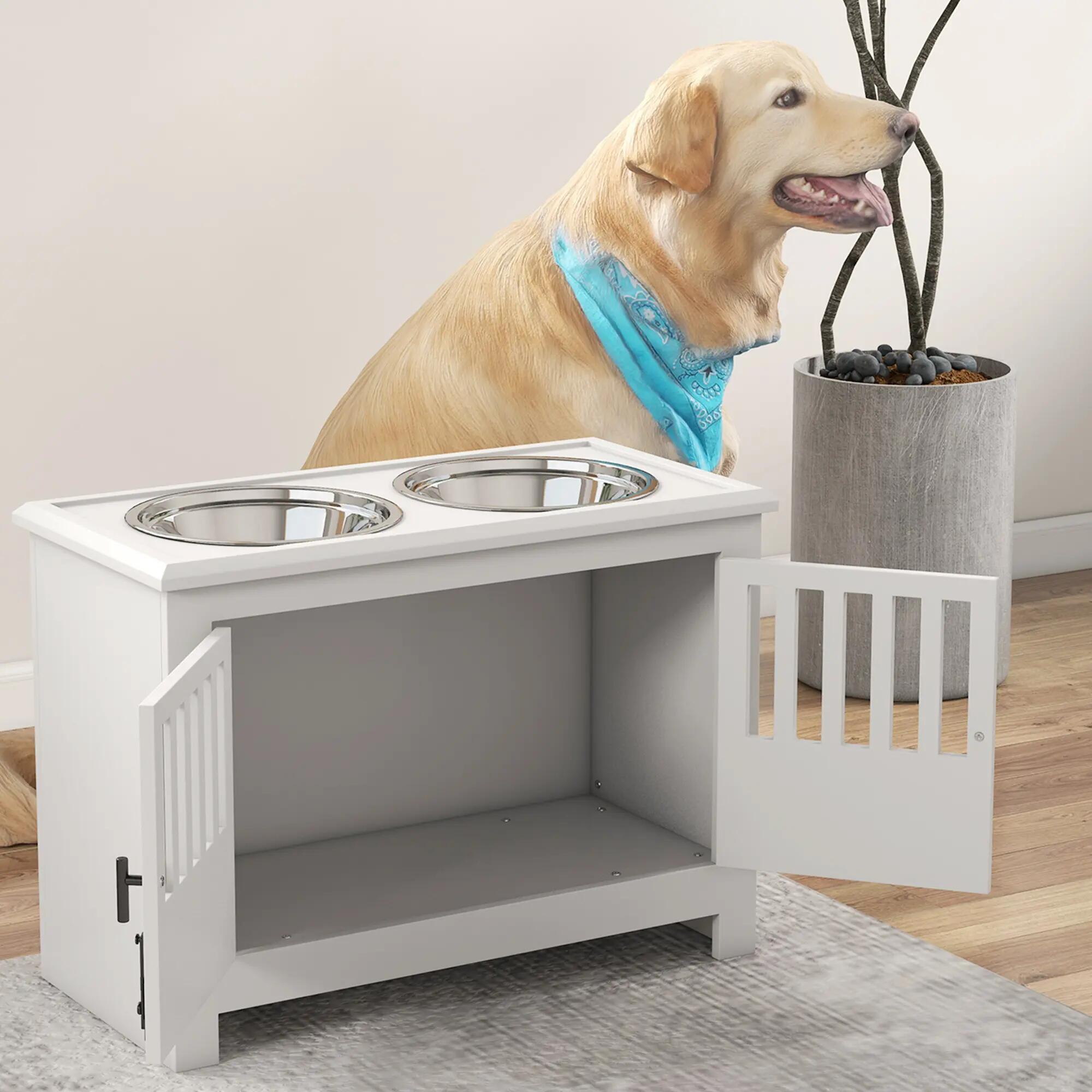 Comedero para Perros PawHut 60x30x43 cm Blanco 5/5