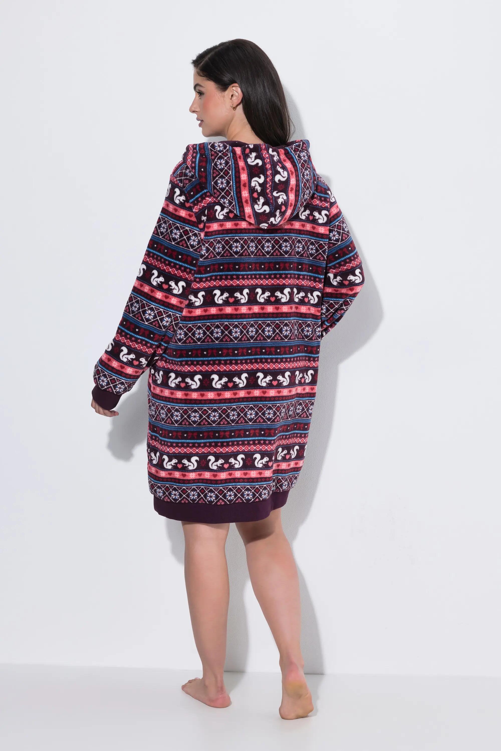 Damen Homewear-Bademantel Plüsch Norwegermuster Langarm 2/6
