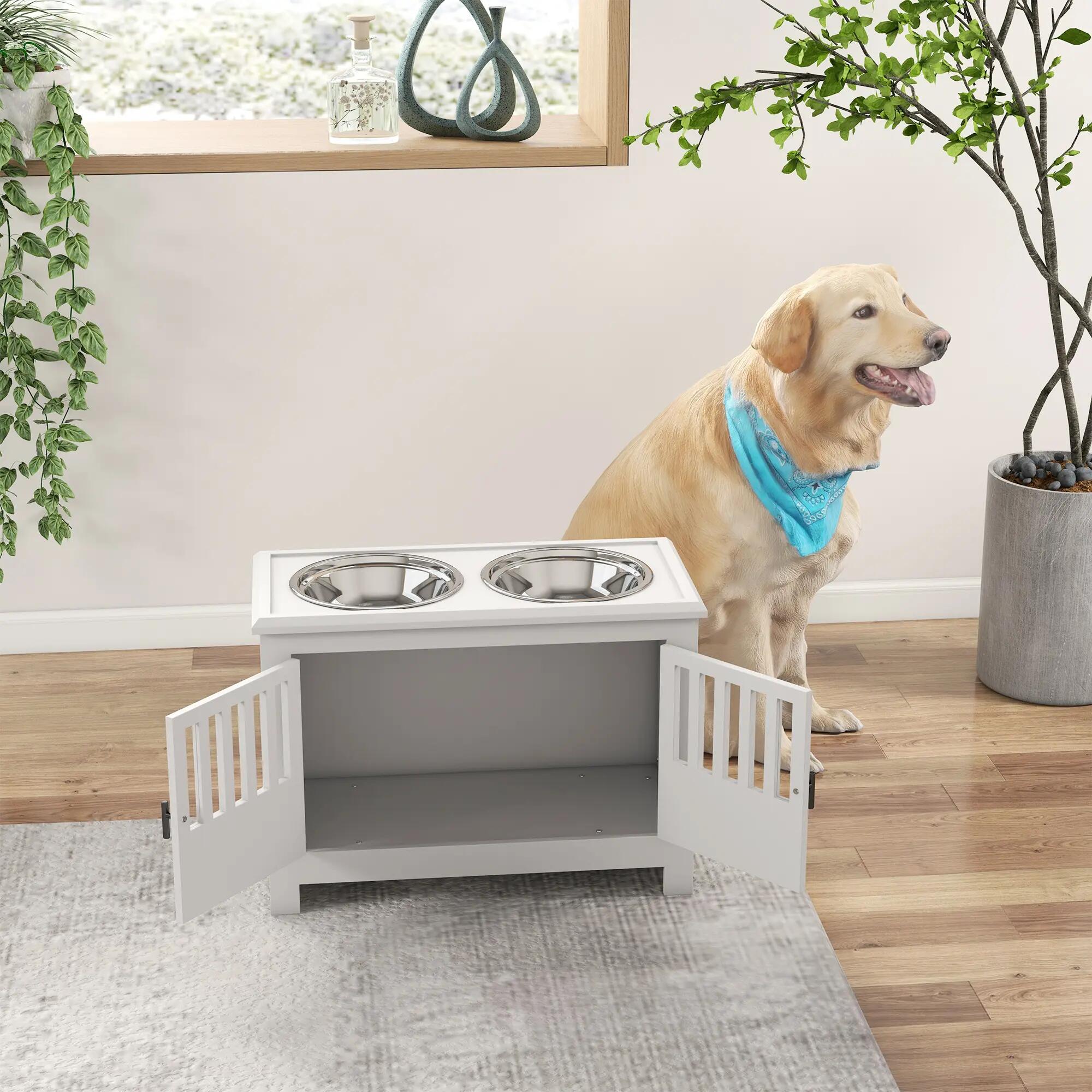 Comedero para Perros PawHut 60x30x43 cm Blanco 4/5