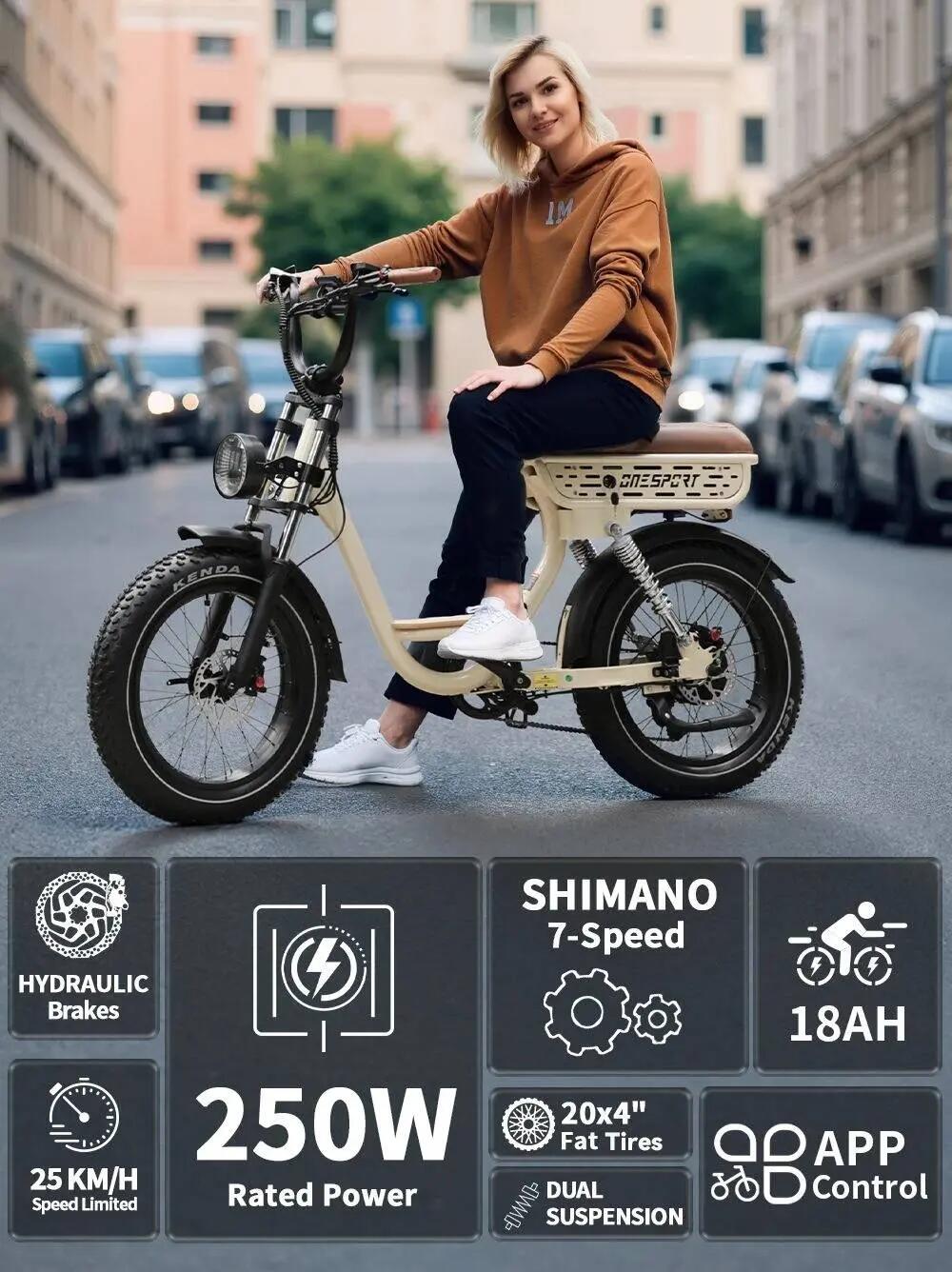 Bicicleta Elétrica Adulto ONESPORT W77｜Bateria 48V 18AH｜Pneu 20" 6/11