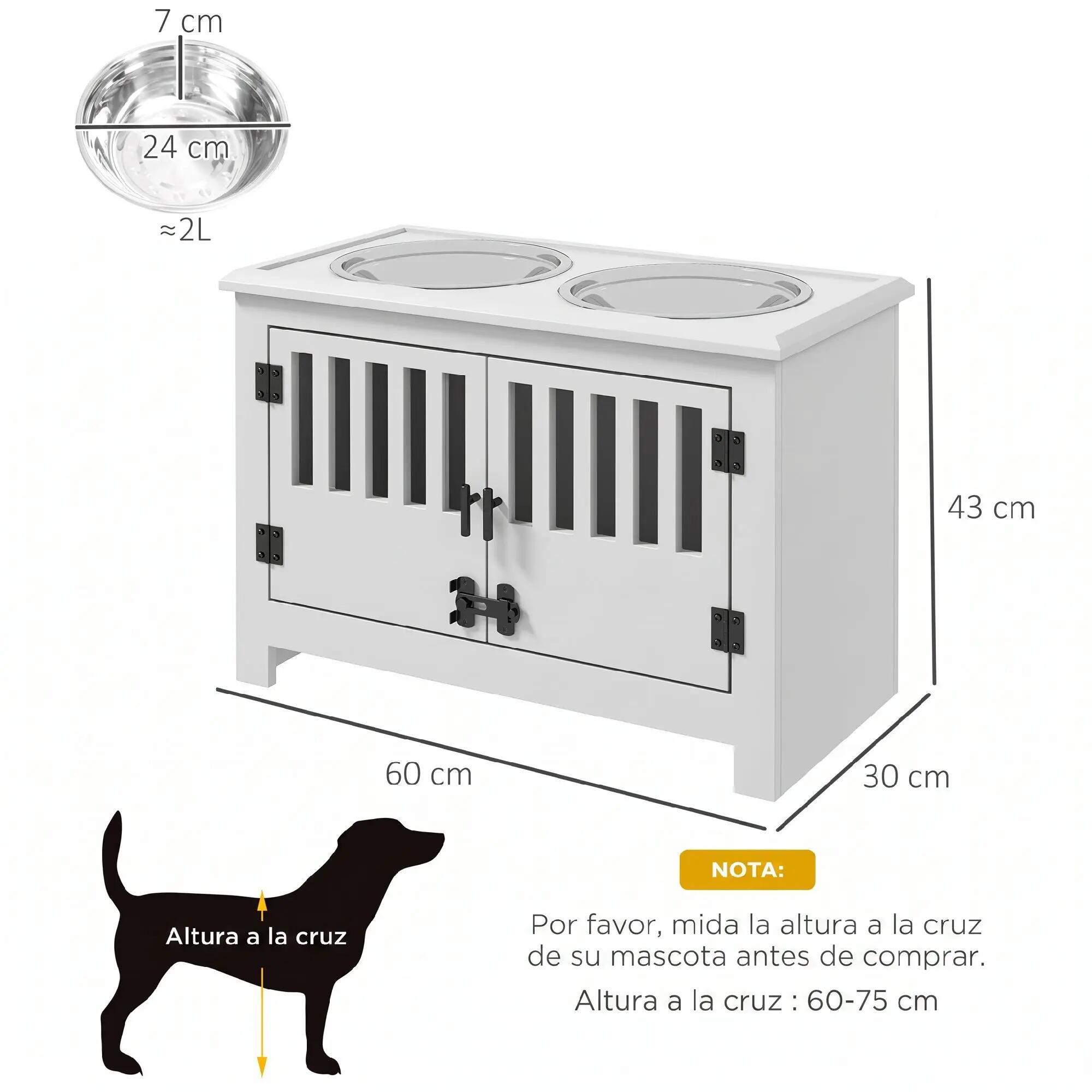 Comedero para Perros PawHut 60x30x43 cm Blanco 3/5