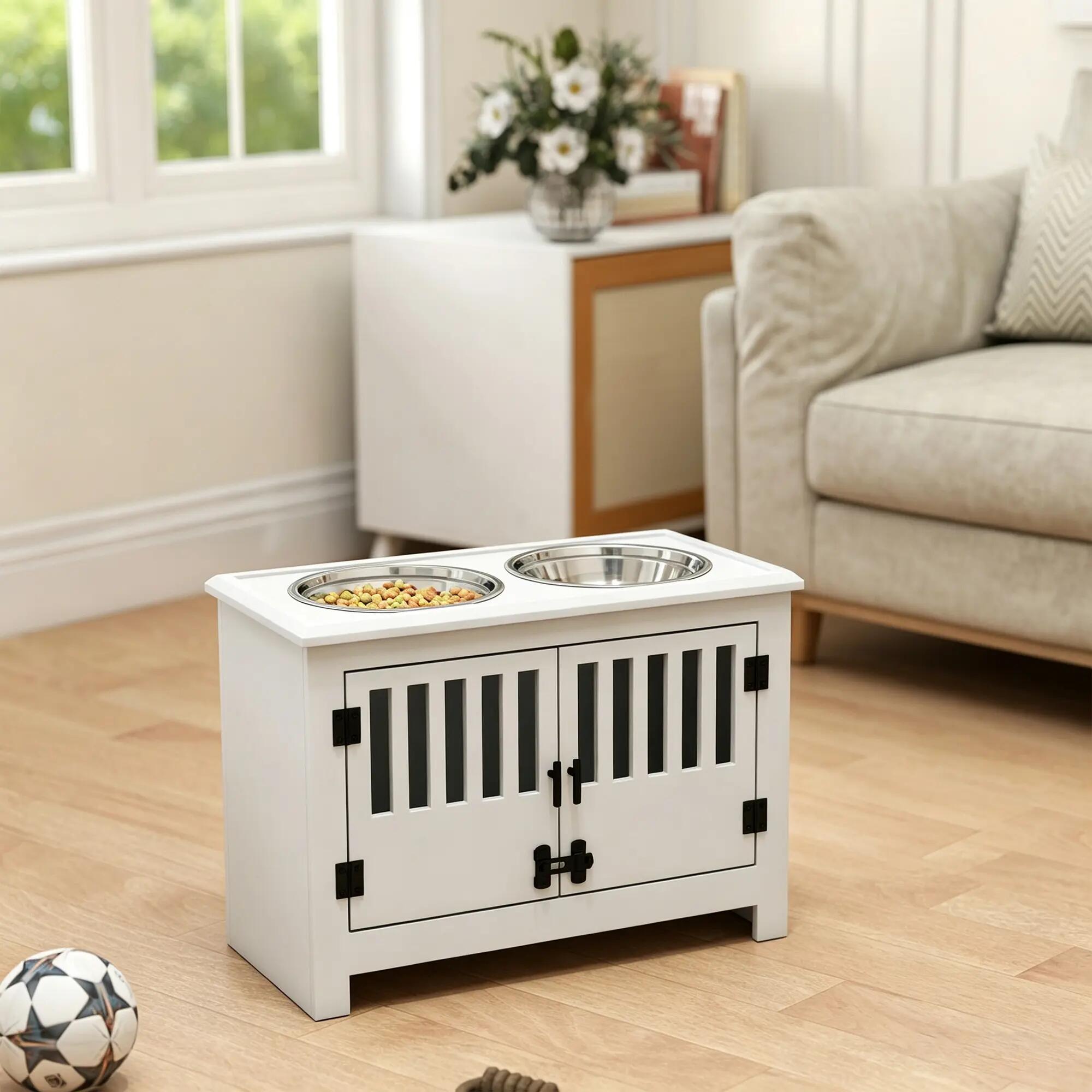 Comedero para Perros PawHut 60x30x43 cm Blanco 2/5