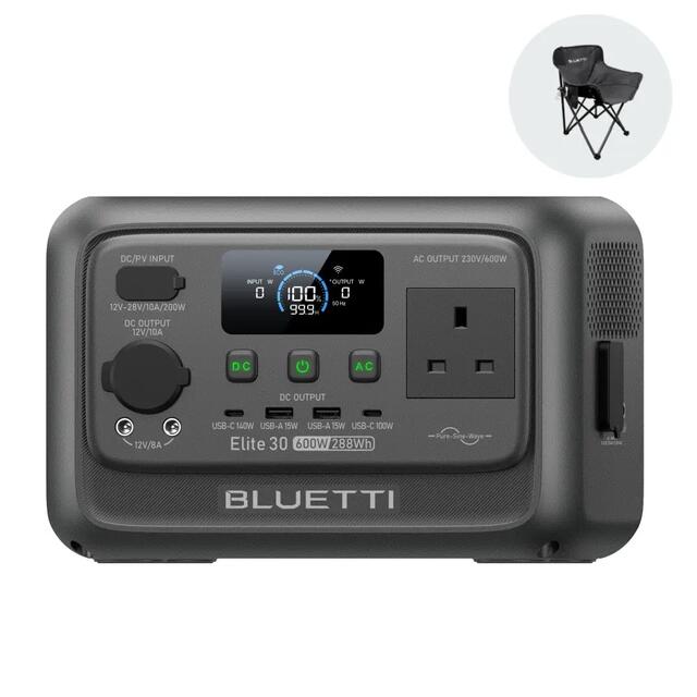 BLUETTI Portable Power Station Elite 30 V2 288Wh/600W Solar Generator for Camping/Trip
