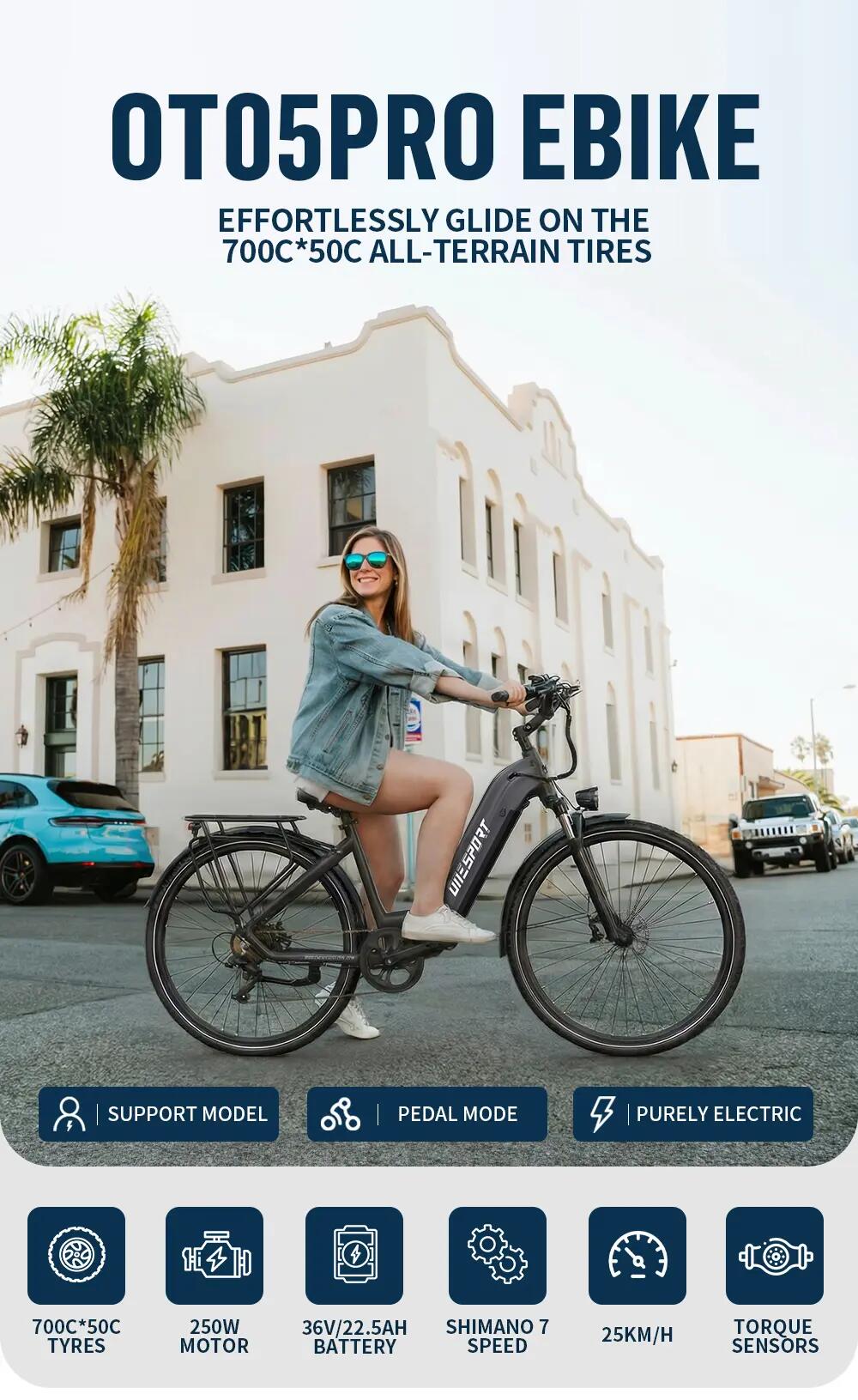 Bicicleta Eléctrica Urbana ONESPORT OT05 Pro｜Motor 250W｜Batería 36V 22.5Ah 4/10