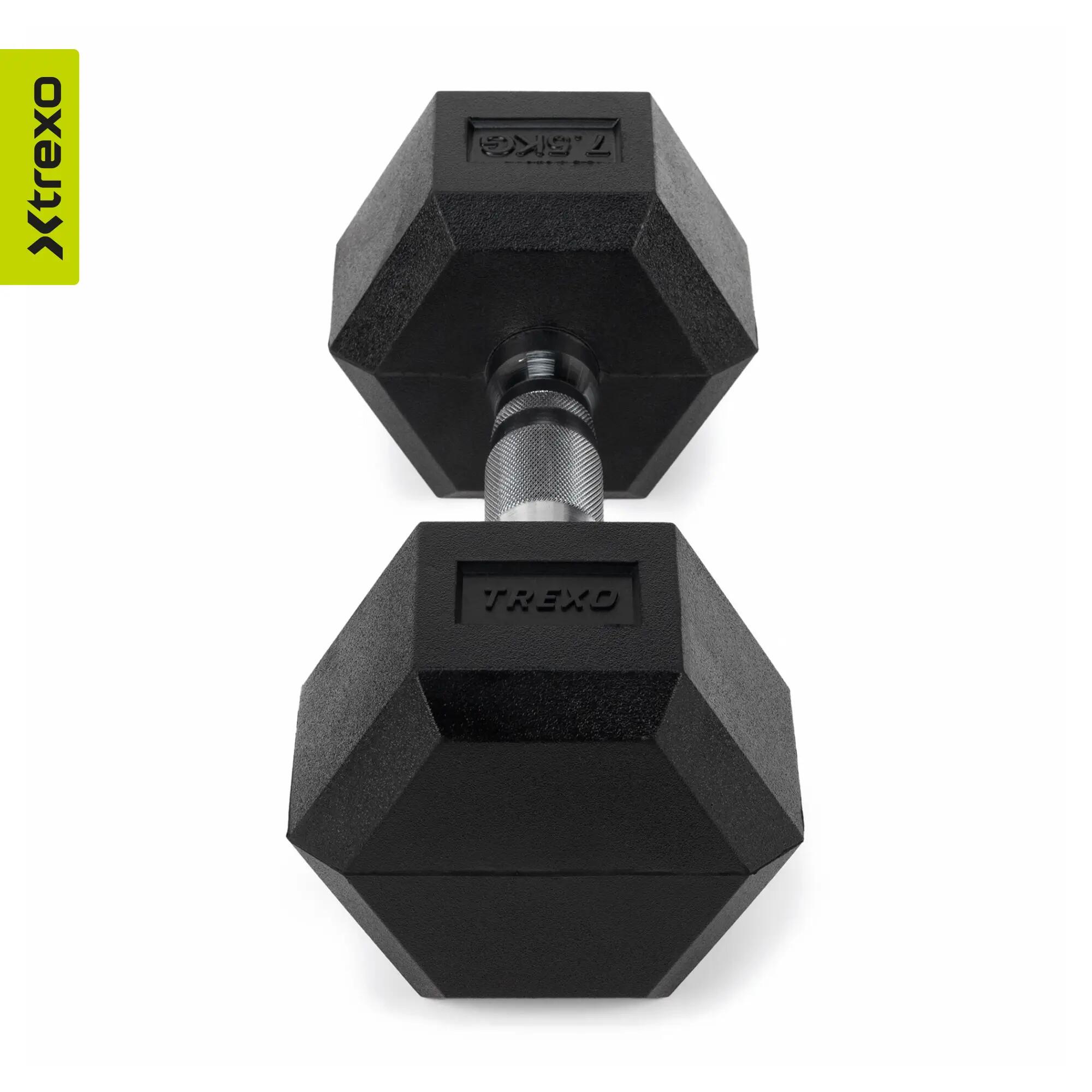 Haltère caoutchouté XTREXO Hex 15 kg 5/7