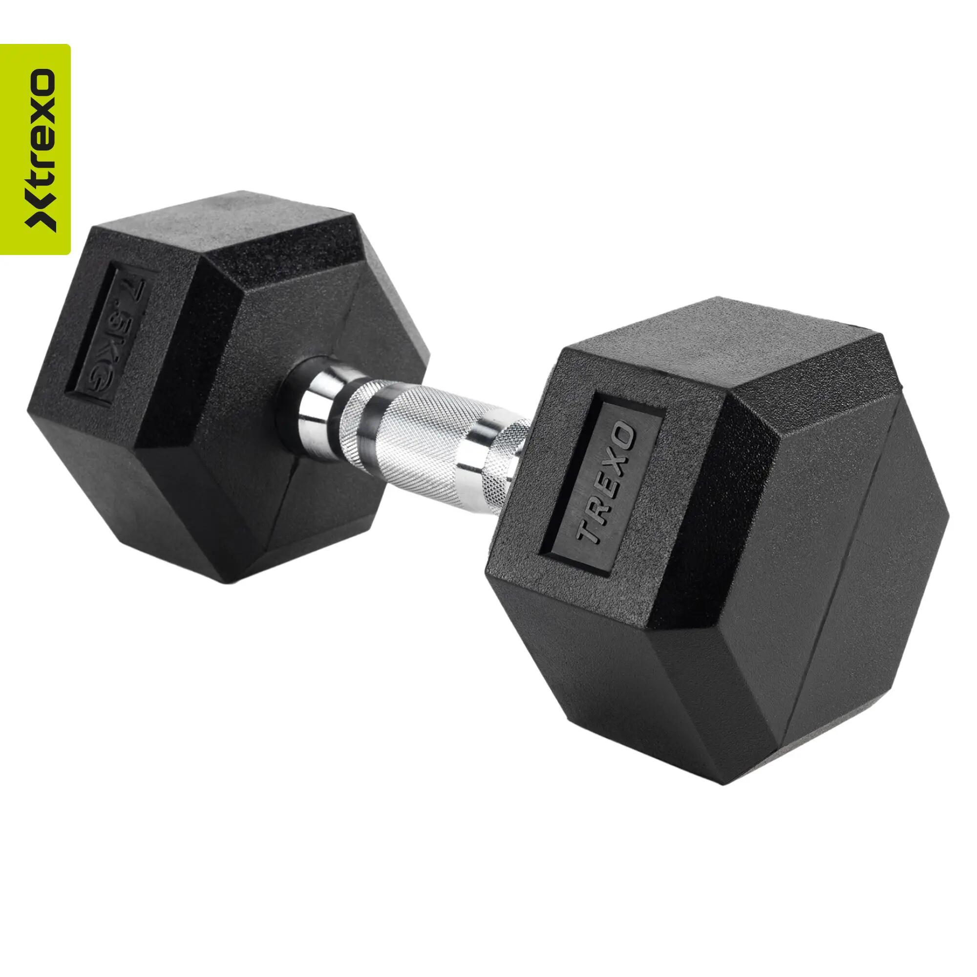Haltère caoutchouté XTREXO Hex 15 kg 4/7