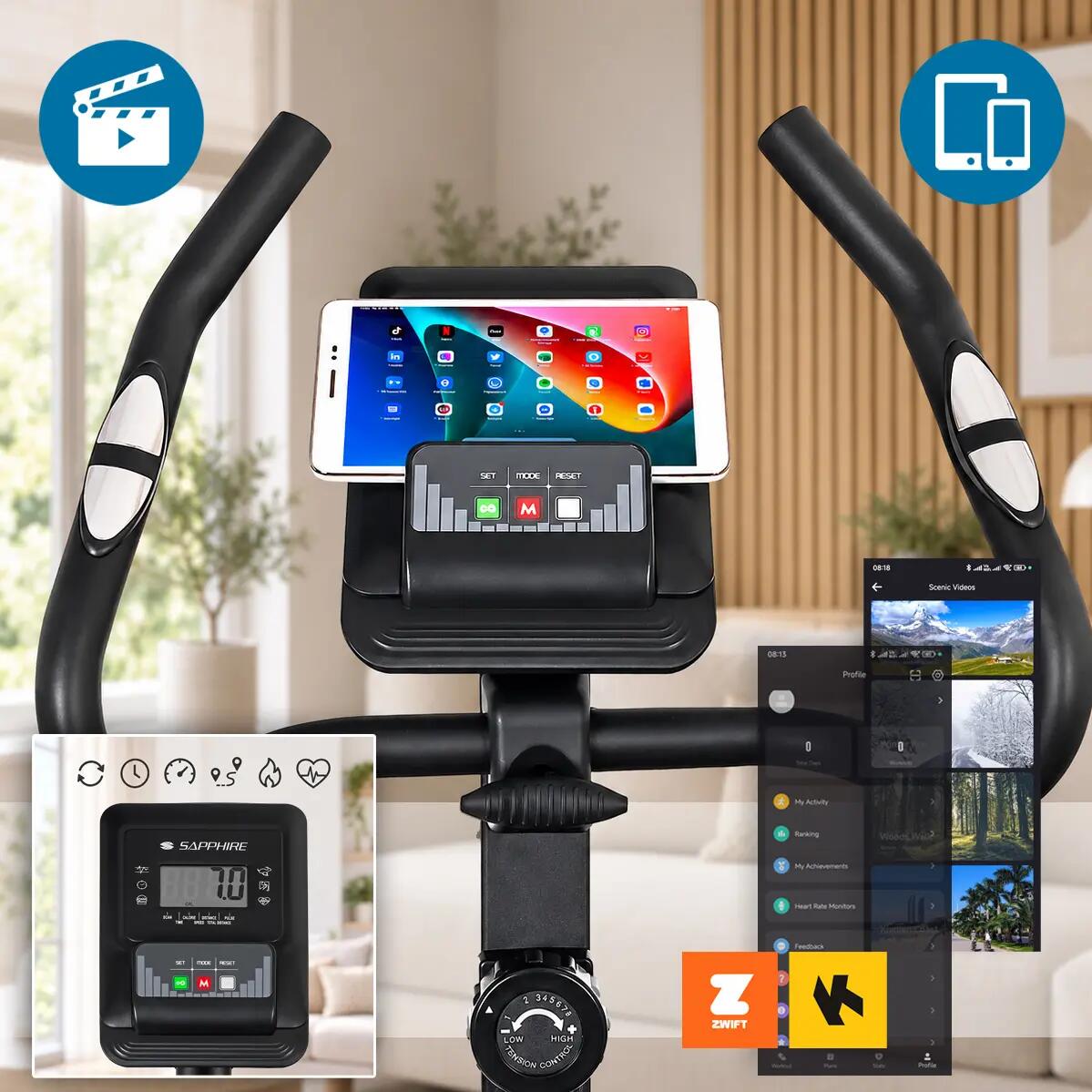 Rower stacjonarny magnetyczny Sapphire SG-850B Nivo koło 10kg app Zwift Kinomap 5/14