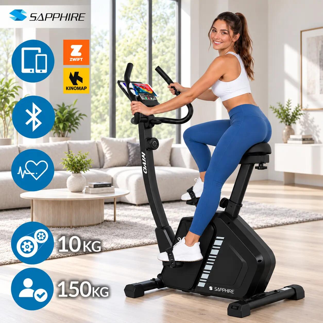 Rower stacjonarny magnetyczny Sapphire SG-850B Nivo koło 10kg app Zwift Kinomap 3/14